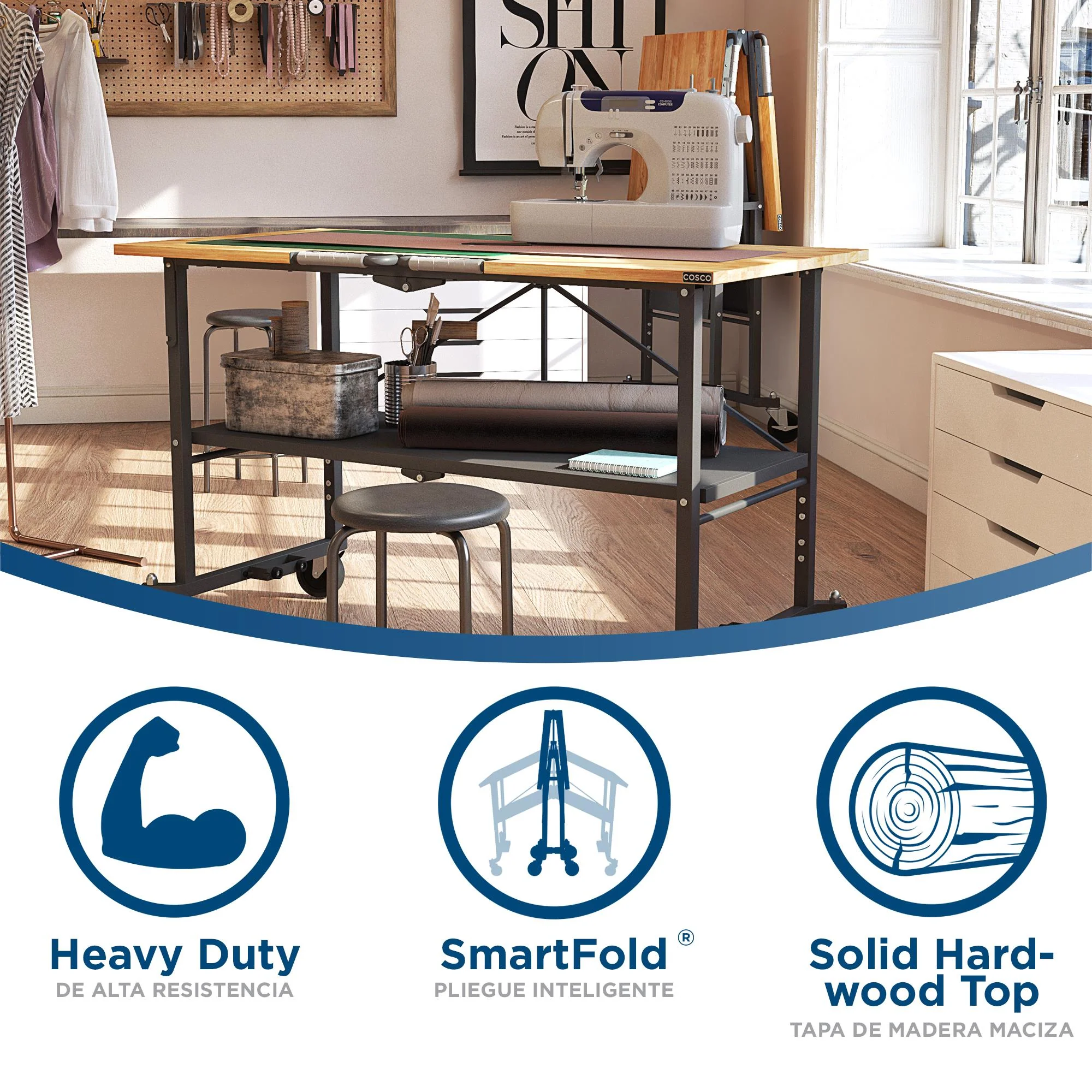 Cosco SmartFold Draagbare Werkbank met Slagersblok / Opklapbare Hulptafel (Grijze Stalen Structuur)