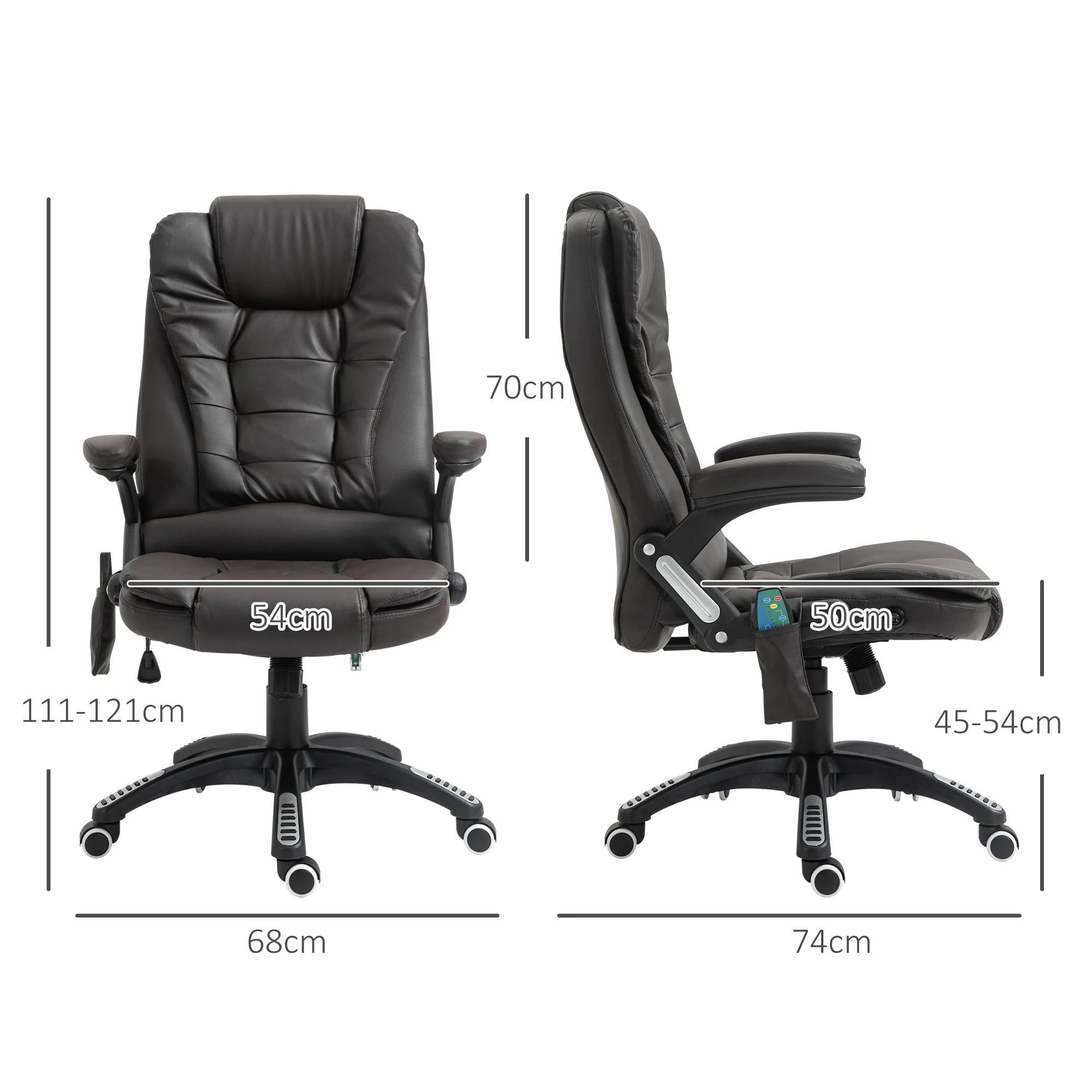Executive bureaustoel met massage en verwarming, PU-leder hoge rugleuning bureaustoel, bruin