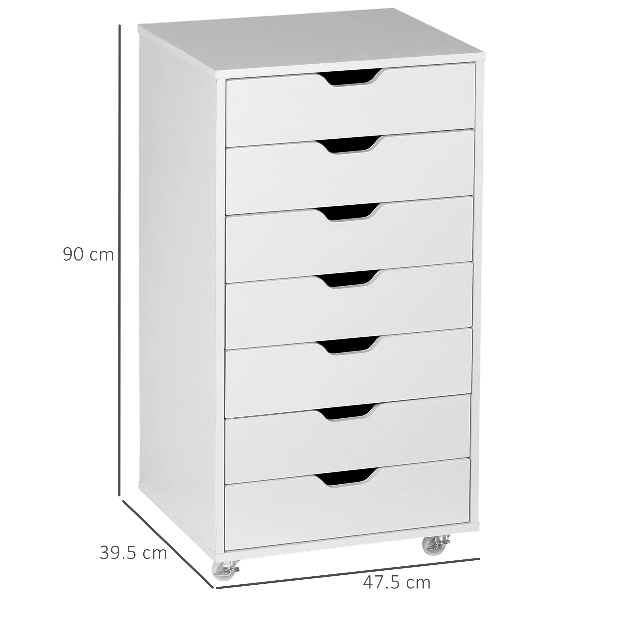 Verticale Archiefkast met 7 Lades, Mobiele Kantoorkast op Wieltjes voor Studie of Kantoor, Wit