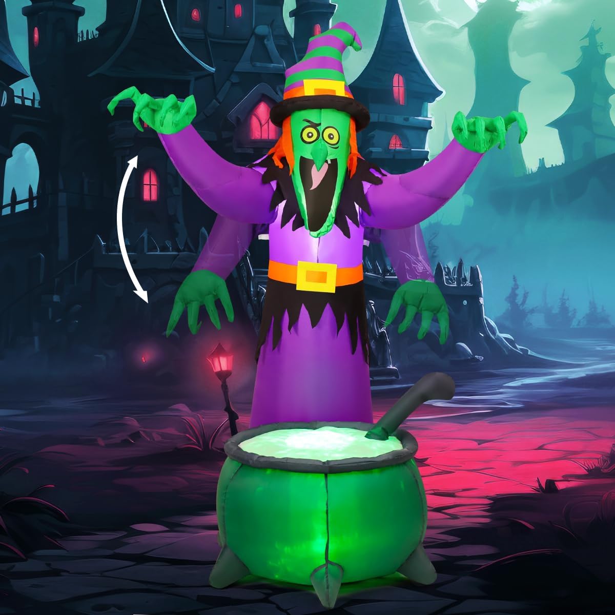 COMIN 6FT Halloween Inflatables Geanimeerde Heks Wuivende Handen Opblazen Outdoor Tuin Decoraties Tuin Gazon Decor