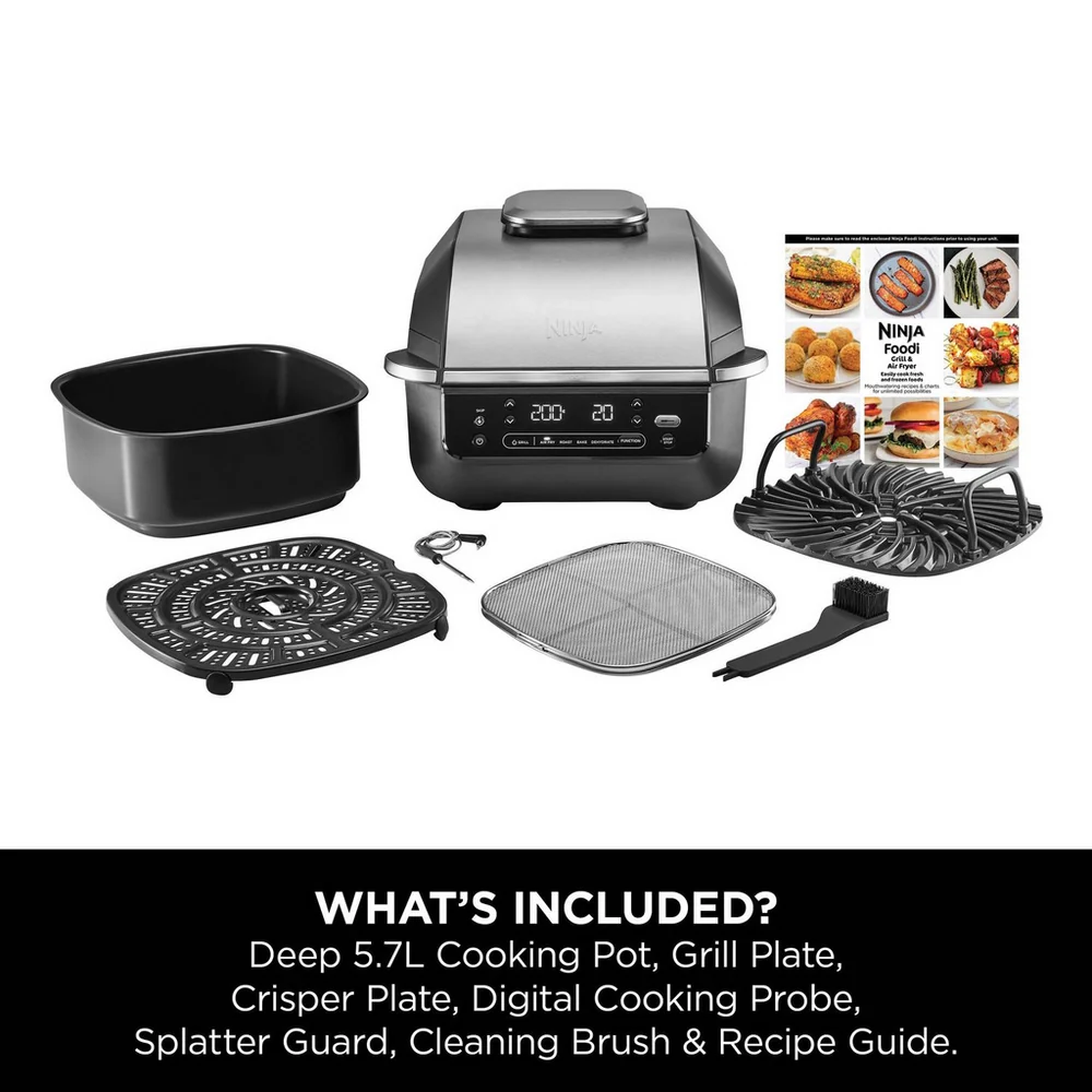 2025 Ninja 5-in-1 Grill en Airfryer 5,7L met Digitale Kooksonde - Zwart en Zilver