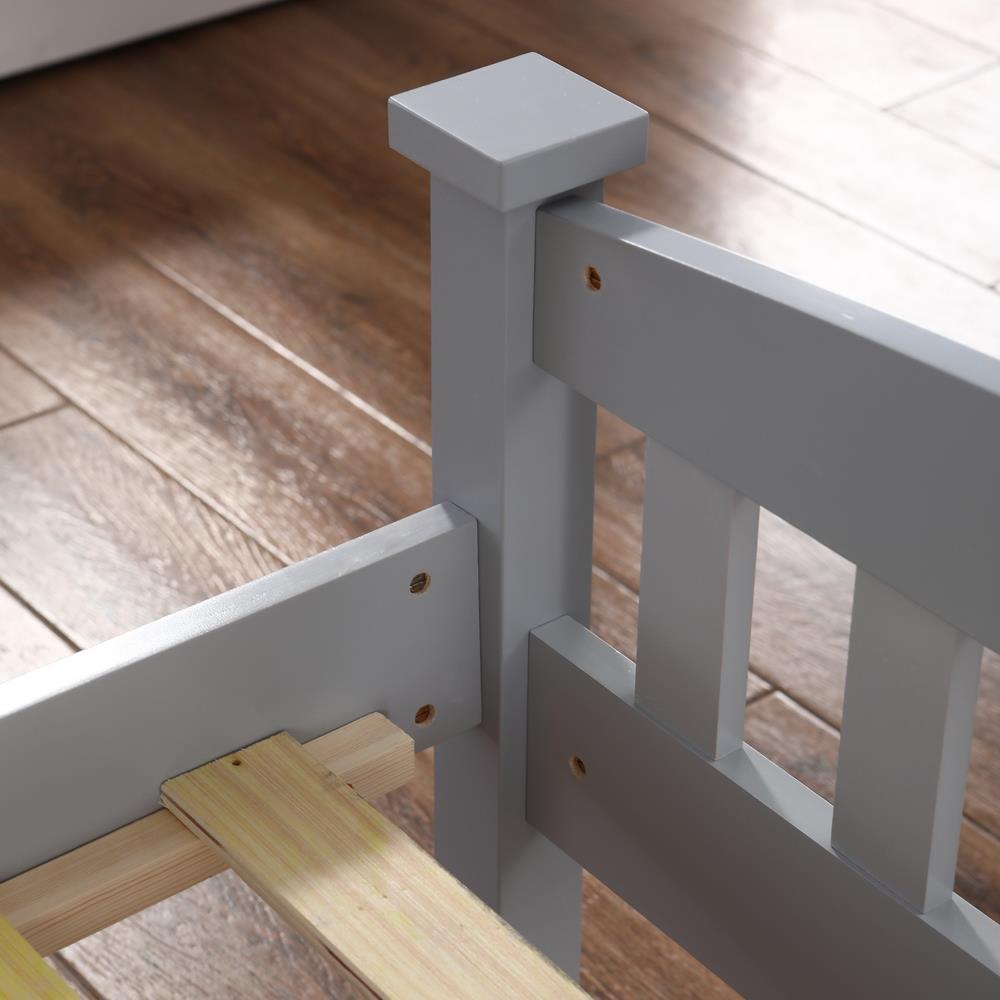 Ktaxon Verticaal Houten Bedframe voor Slaapkamer met Hoofdbord en Voetbord, Grijs, Eenpersoonsmaat