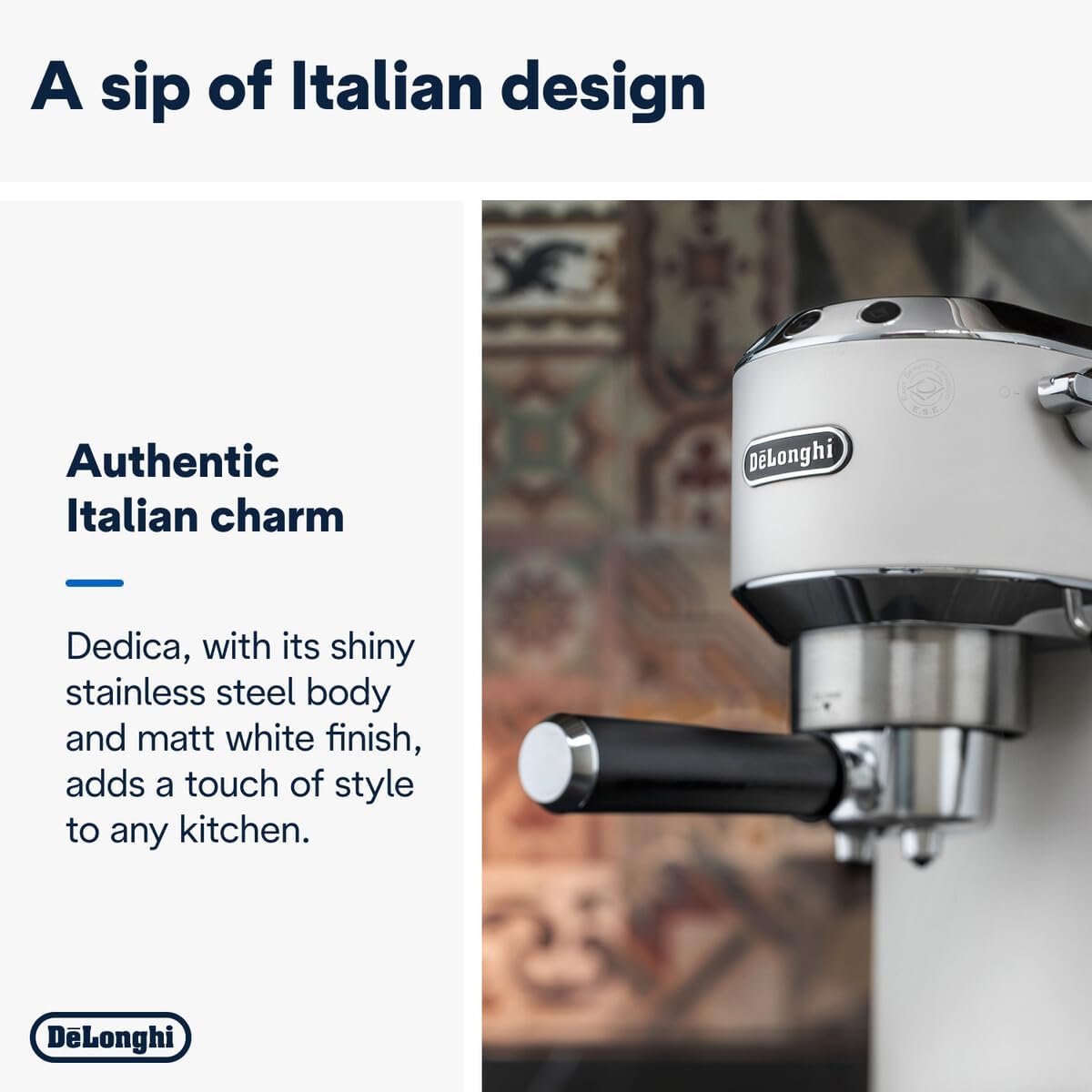 De'Longhi Dedica Style, Traditional Pump Printing Espresso Machine, Coffee and Cappuccino Maker, EC685M, Silver