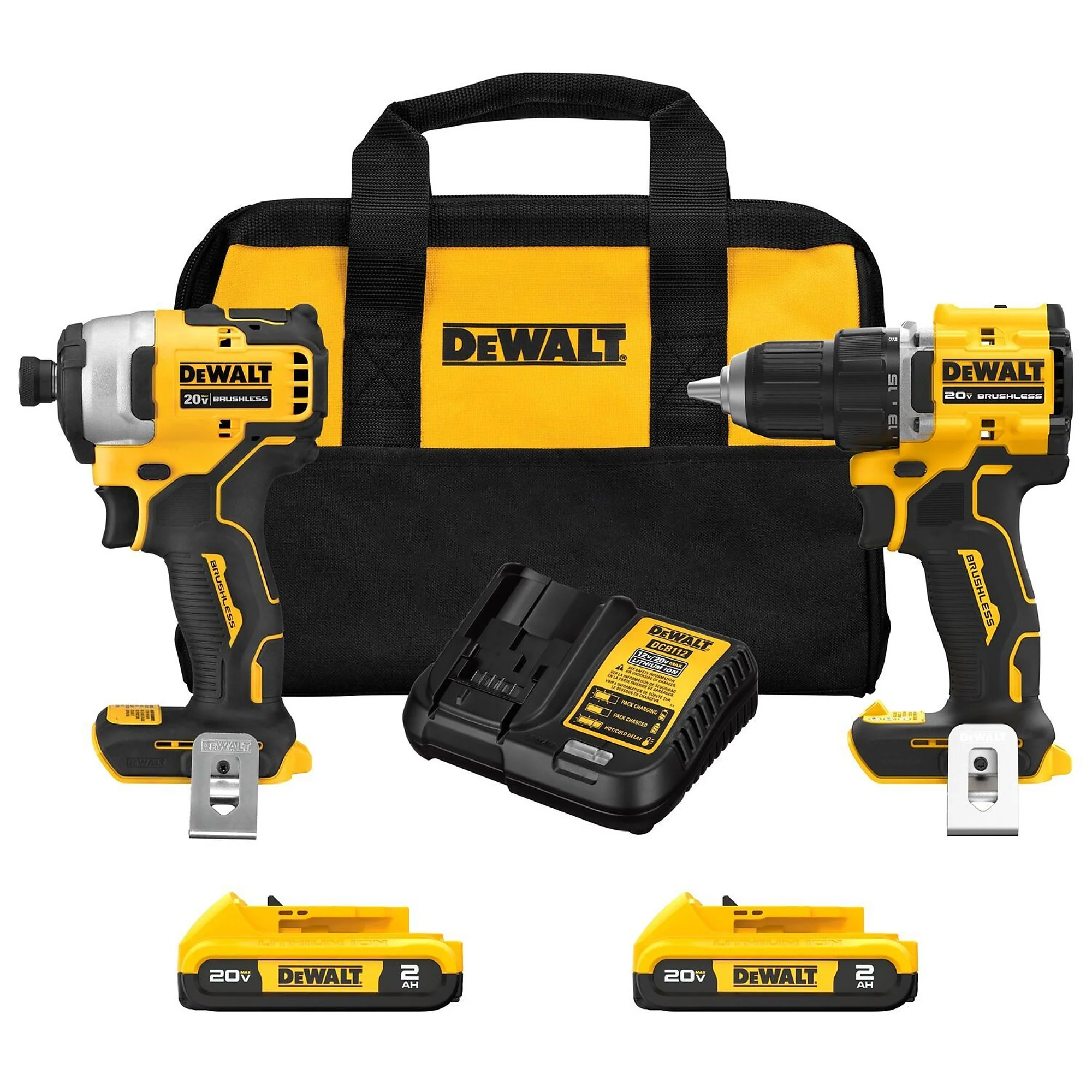 2025 DeWalt DCK225D2 ATOMIC 20V MAX 2-Tool Draadloze Kit met Borstelloze Motor