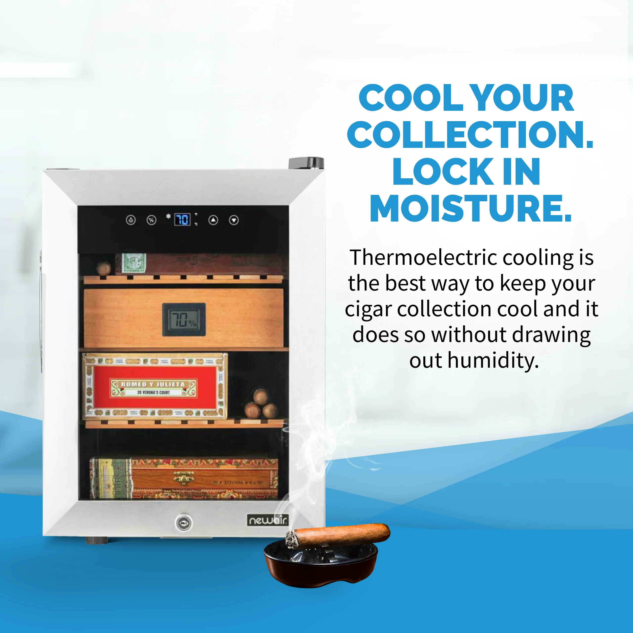 2025 Newair? Elektrische Humidor met Opti-Temp?, Capaciteit voor 250 Sigaren