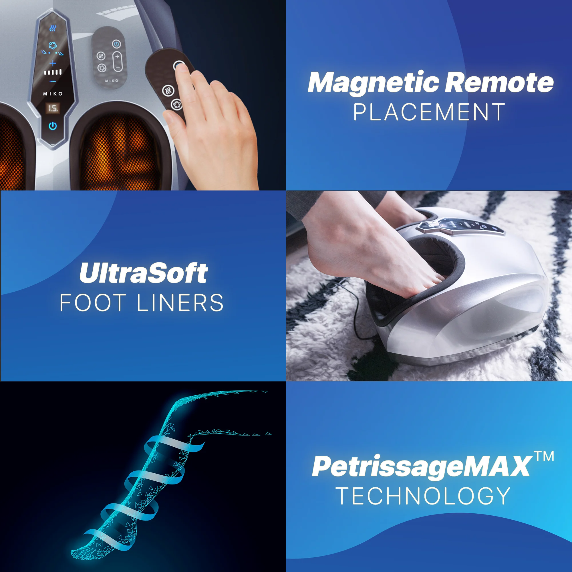 MIKO Shiatsu voetmassageapparaat �C diepe kneding, Shiatsu, luchtcompressie en warmtetherapie �C touchscreen �C 2 draadloze afstandsbedieningen