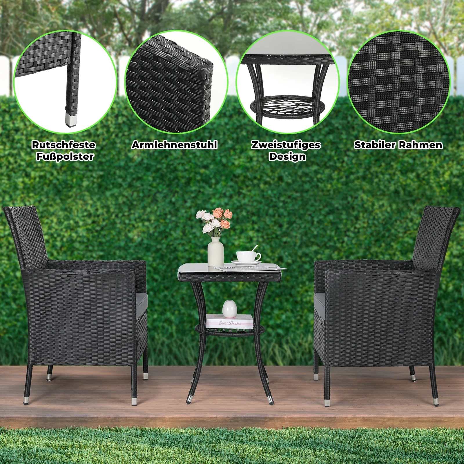 3-delig Rotan Tuinmeubelset �C Stijlvolle zitgroep voor balkon, terras & tuin
