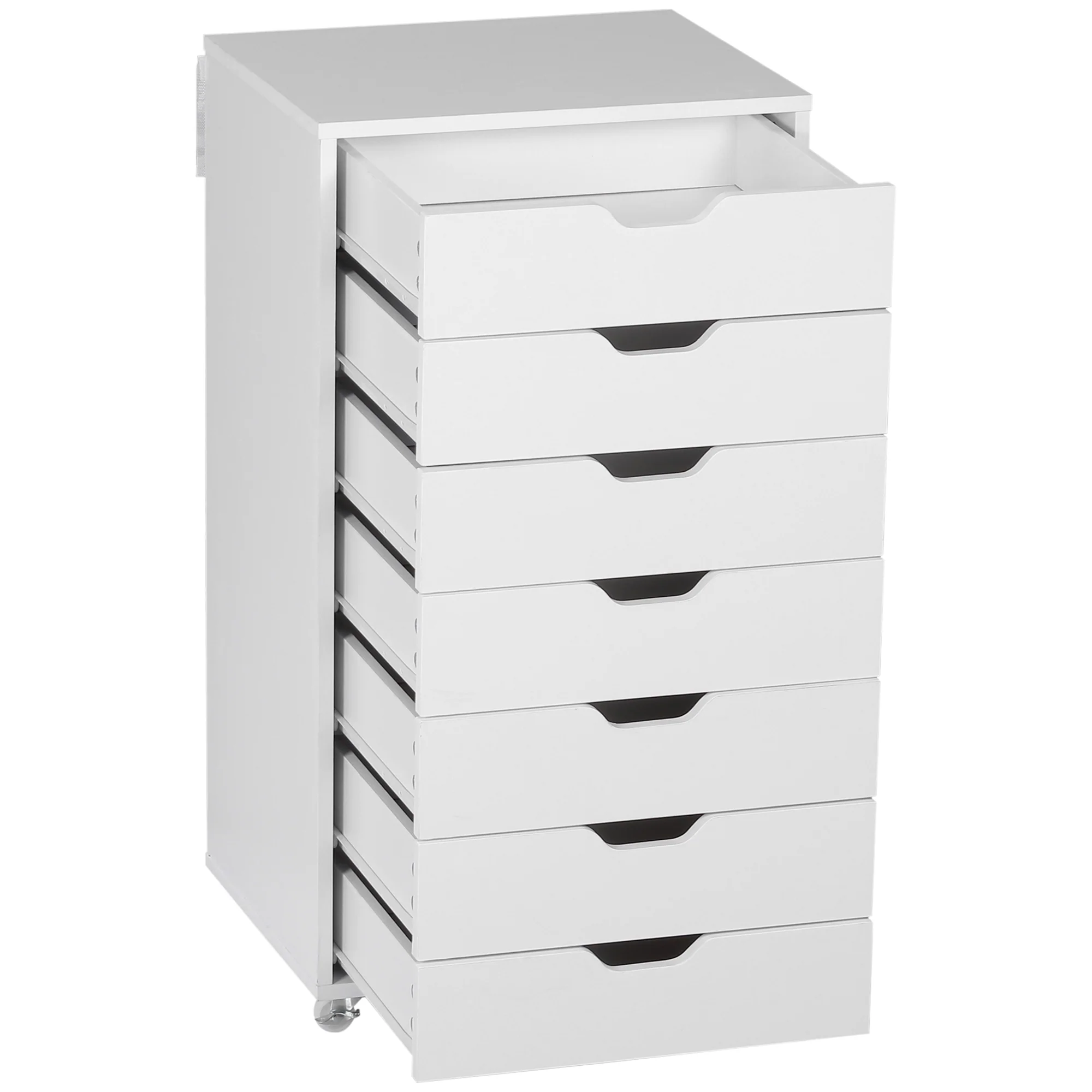 Verticale Archiefkast met 7 Lades, Mobiele Kantoorkast op Wieltjes voor Studie of Kantoor, Wit