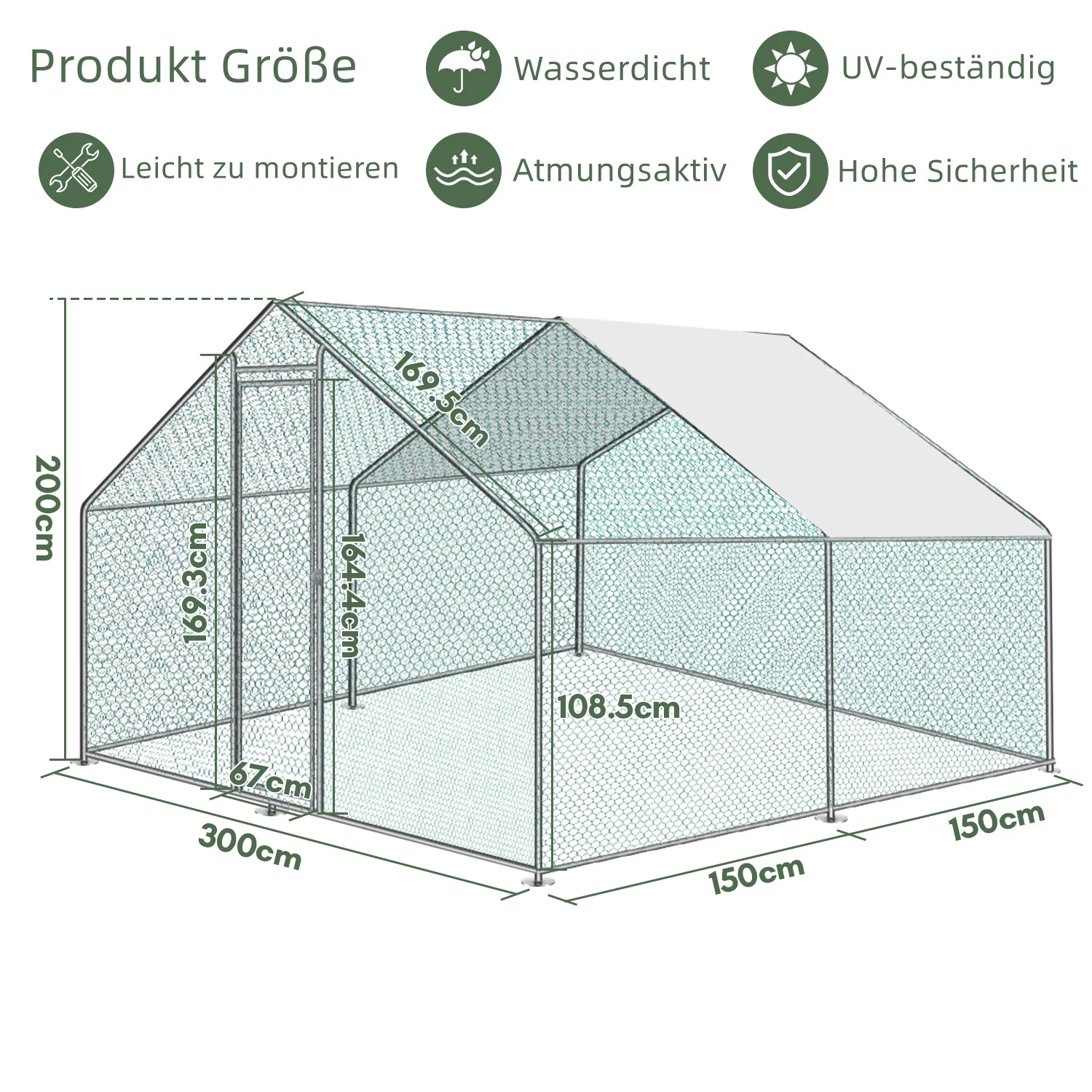 2025 Sonnewelt Kippenhok Metaal Vrijloopren met Dakzeil 332m