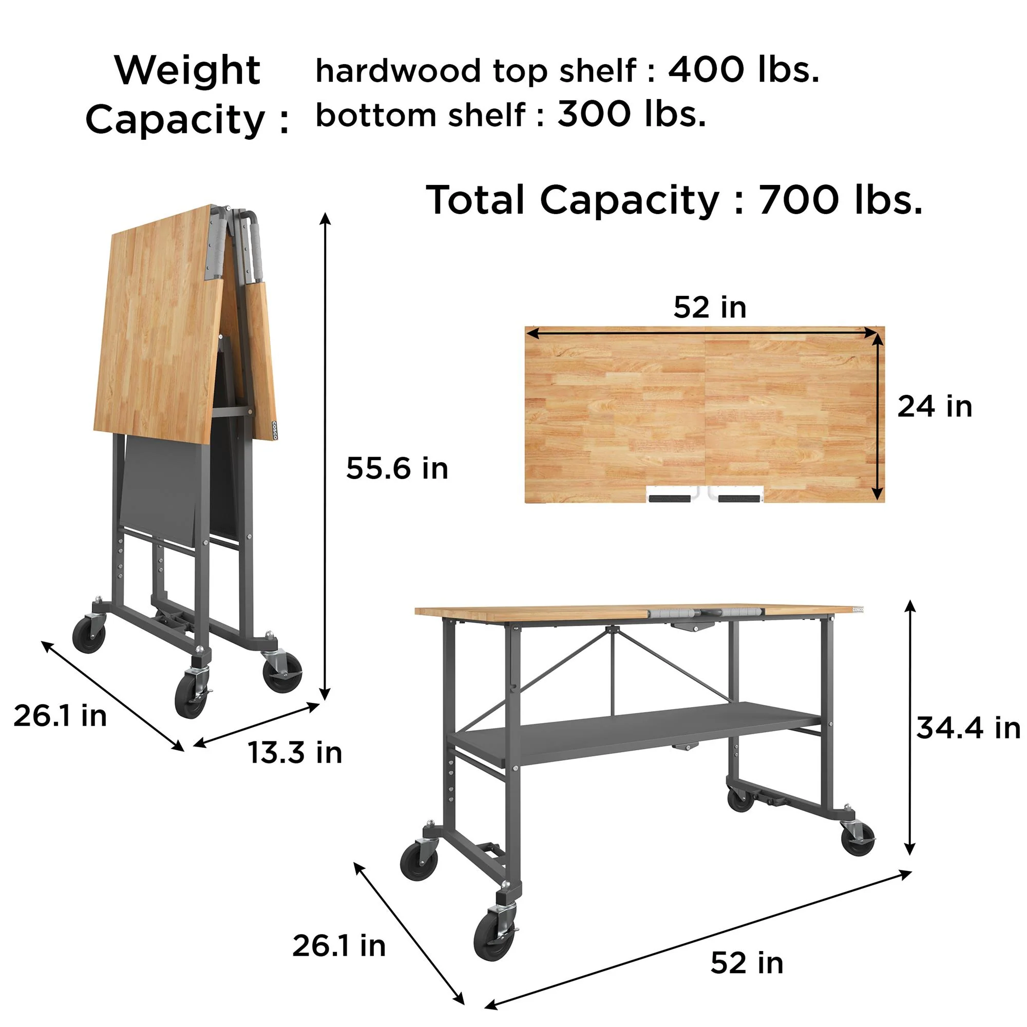 Cosco SmartFold Draagbare Werkbank met Slagersblok / Opklapbare Hulptafel (Grijze Stalen Structuur)