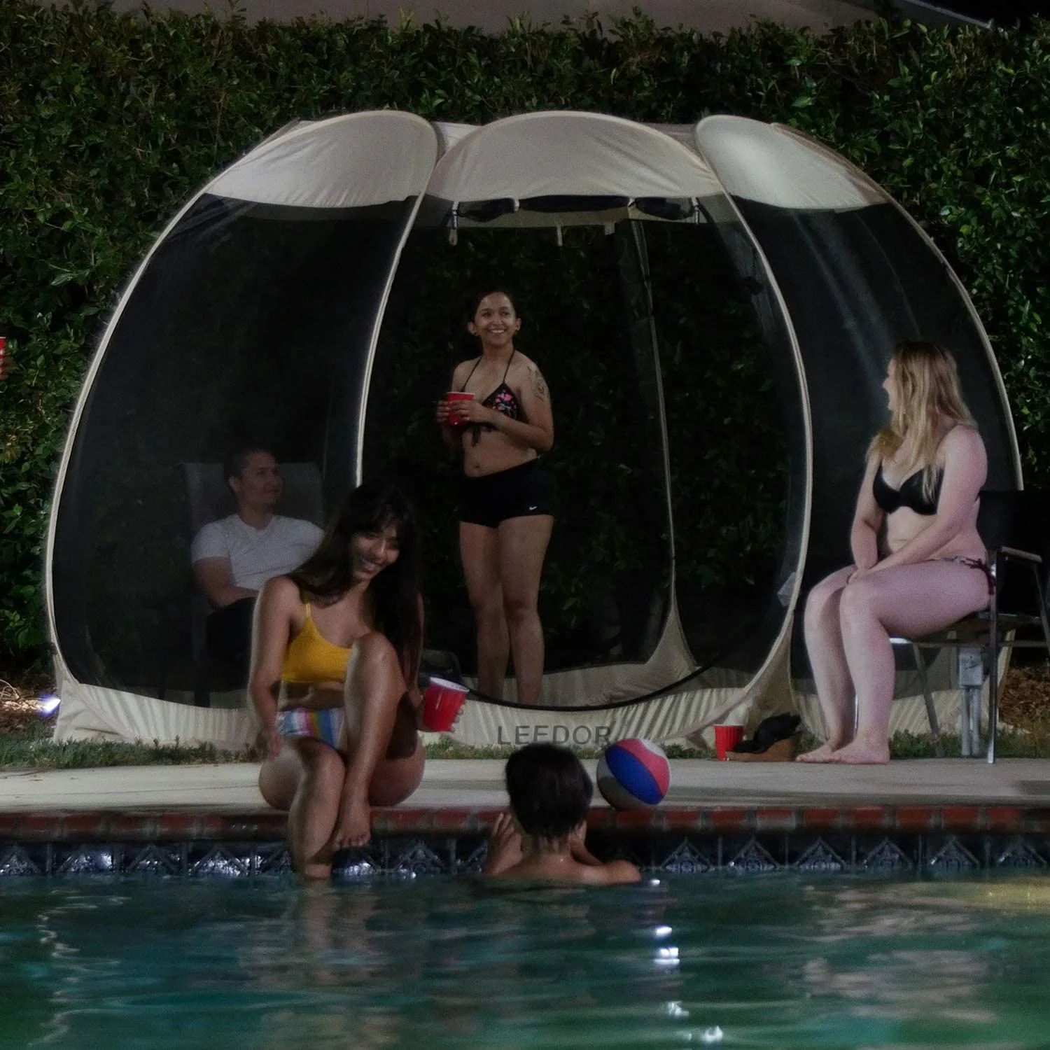 Leedor Instant Shelter met Muskietennet, Outdoor Paviljoen voor Terras, Zonnescherm 3m x 3m, Grijs