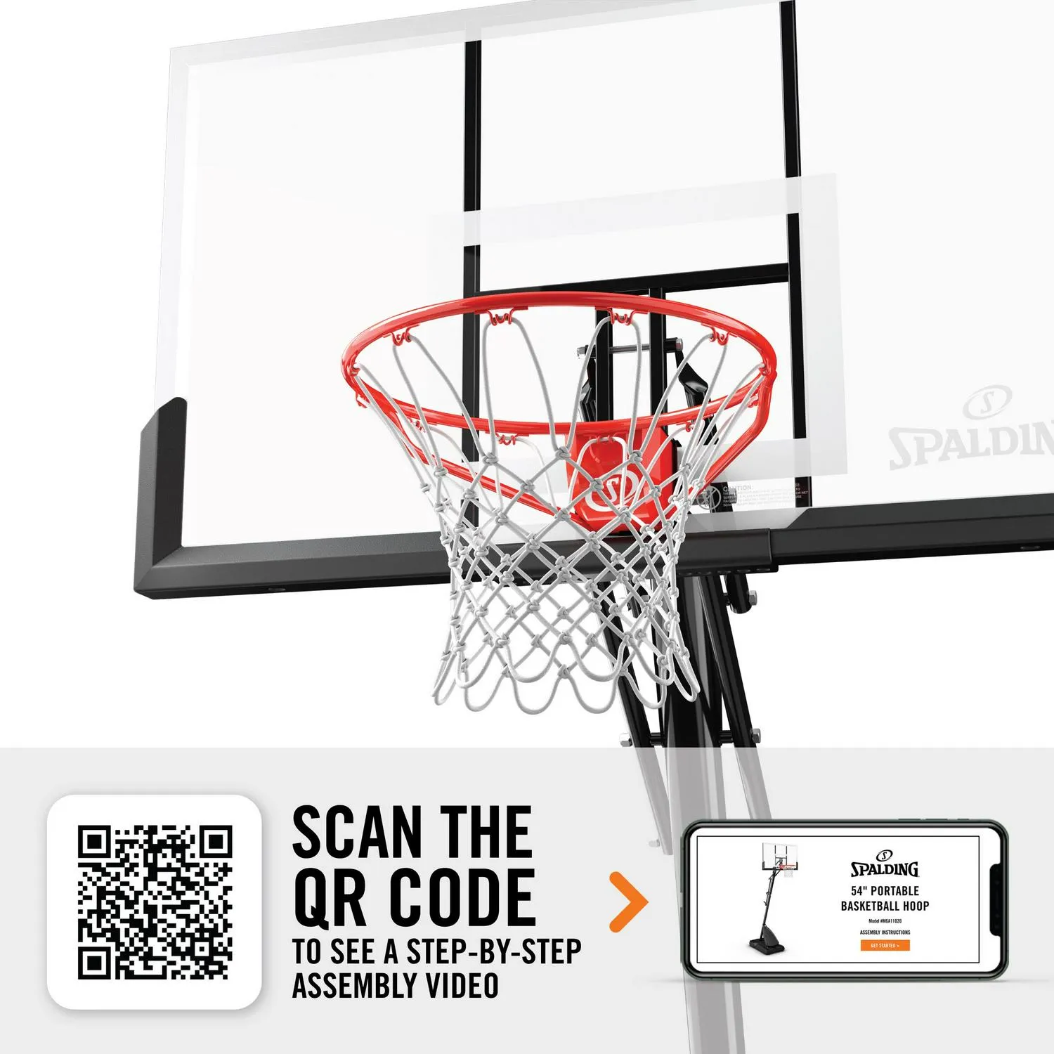 2025 Spalding 54-inch draagbaar basketbalsysteem van onbreekbaar polycarbonaat met Exacta hoogteverstelling