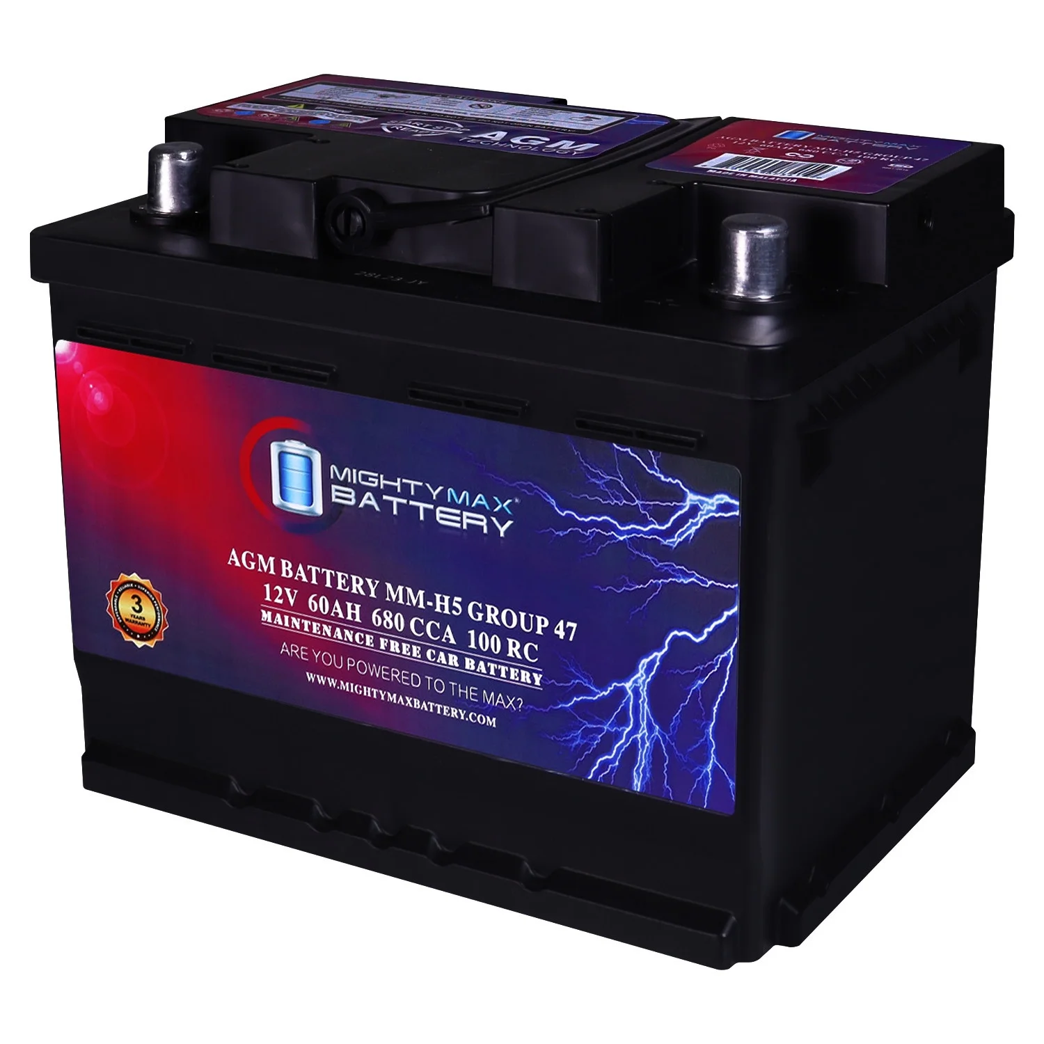 Vervangingsbatterij MM-H5 Groep 47, 12V 60AH 100RC 680CCA, compatibel met Chevrolet Astra