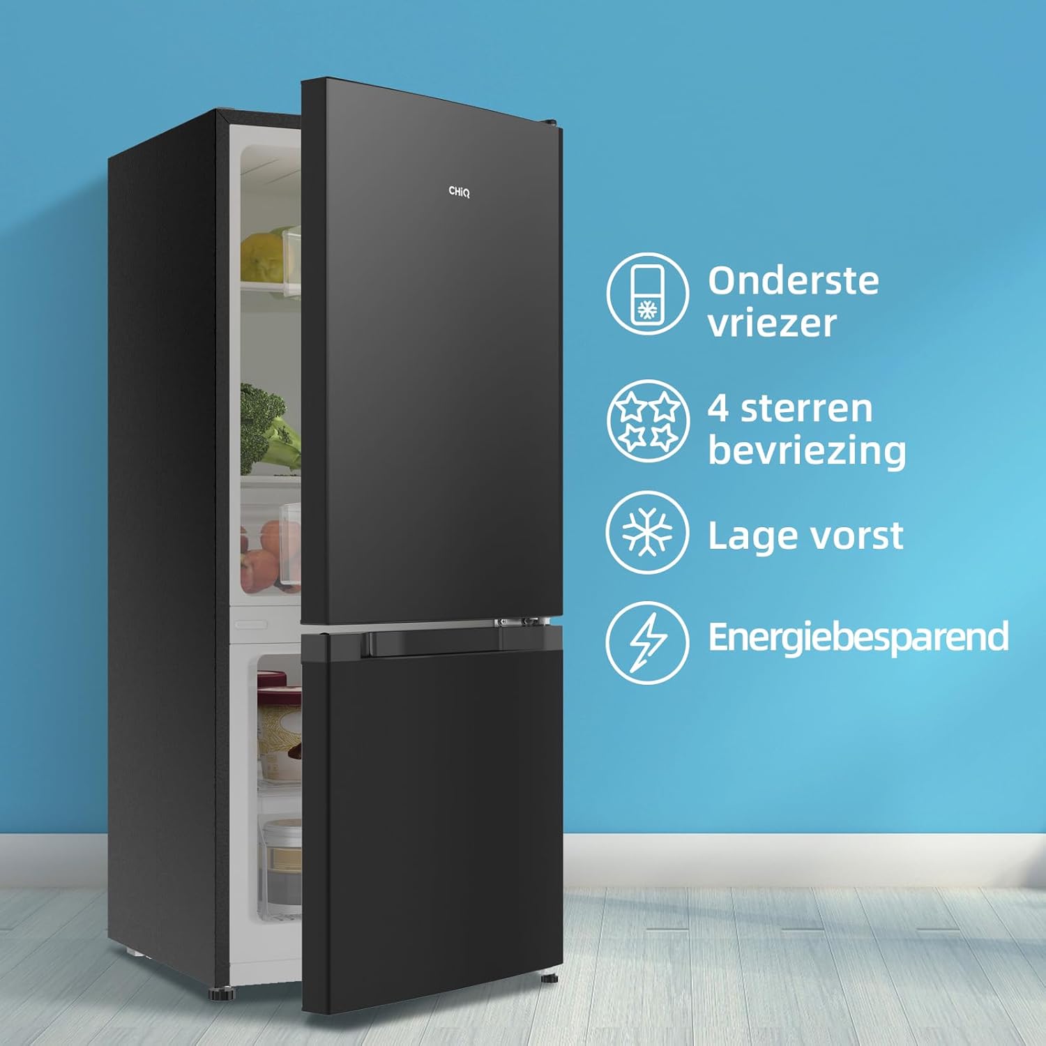 CHiQ FBM351NEI42, Fridge-Freezer, 356 Liters(260 + 96 L), No Frost, Silent 35dB, Inverter Compressor, Digital LED Display, 12 Year Warranty on Compressor, Stainless Steel
