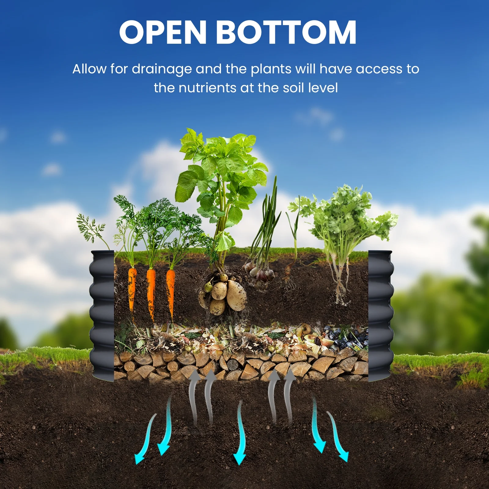 Olle Gardens halfcirkelvormige verhoogde plantenbak met een hoogte van 43 cm in middernachtgrijs