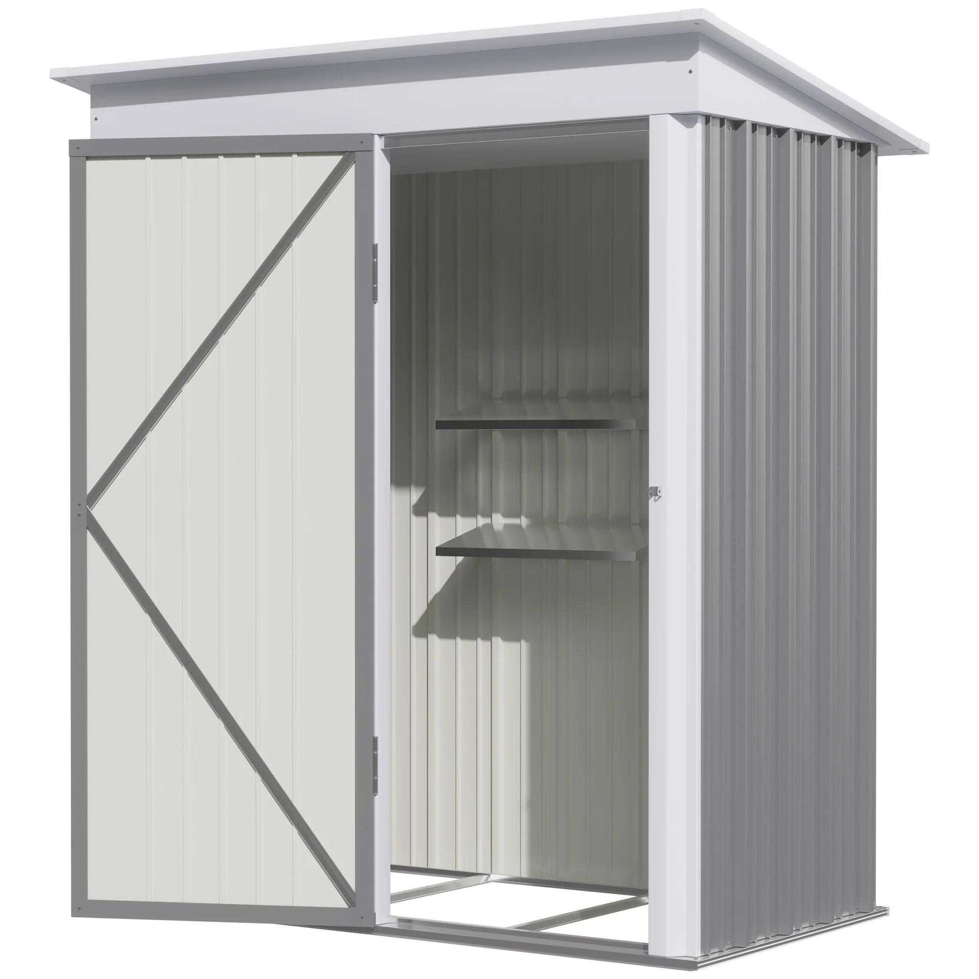 2025 Outsunny Stalen Tuinhuis, Klein Lean-to Fiets- en Tuingereedschap Schuurtje, 5x3 ft, Grijs