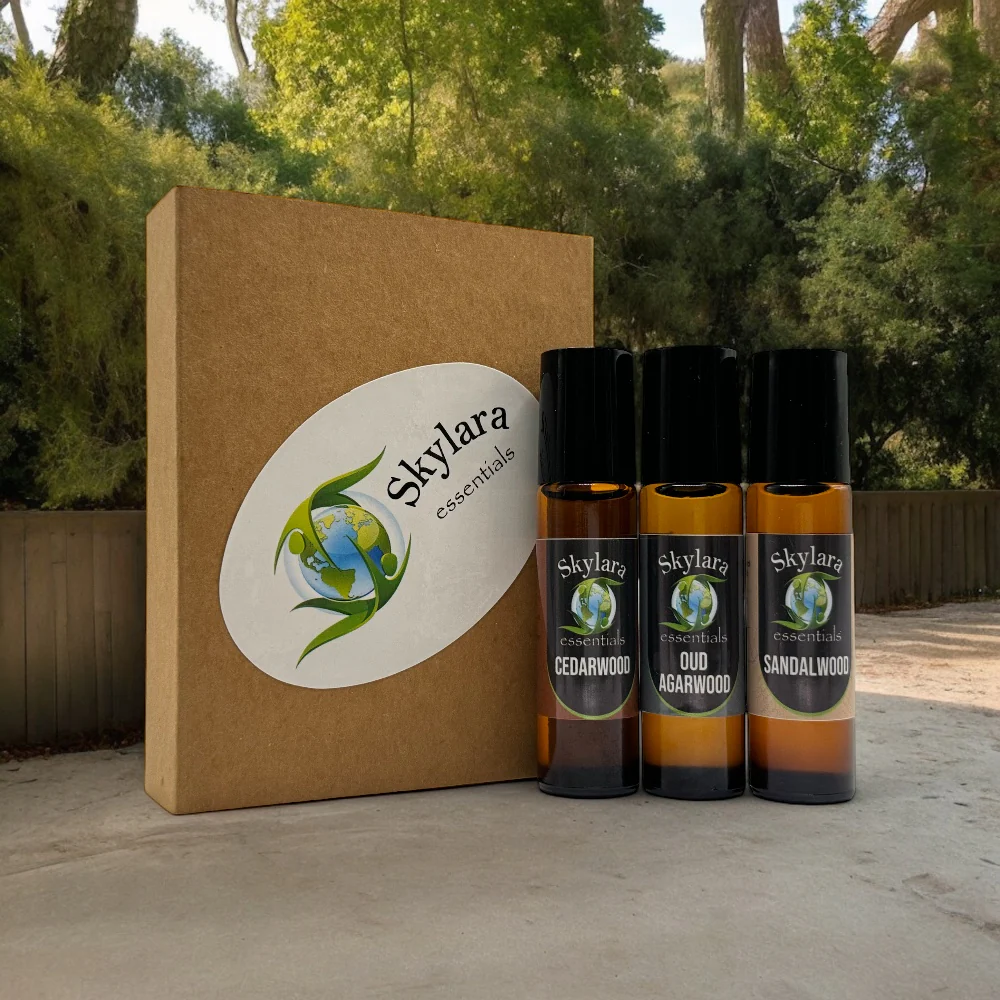 Woodsy Essential Oil Set 10ml Roll On - Cedarwood, Oud Agarwood, Sandalwood