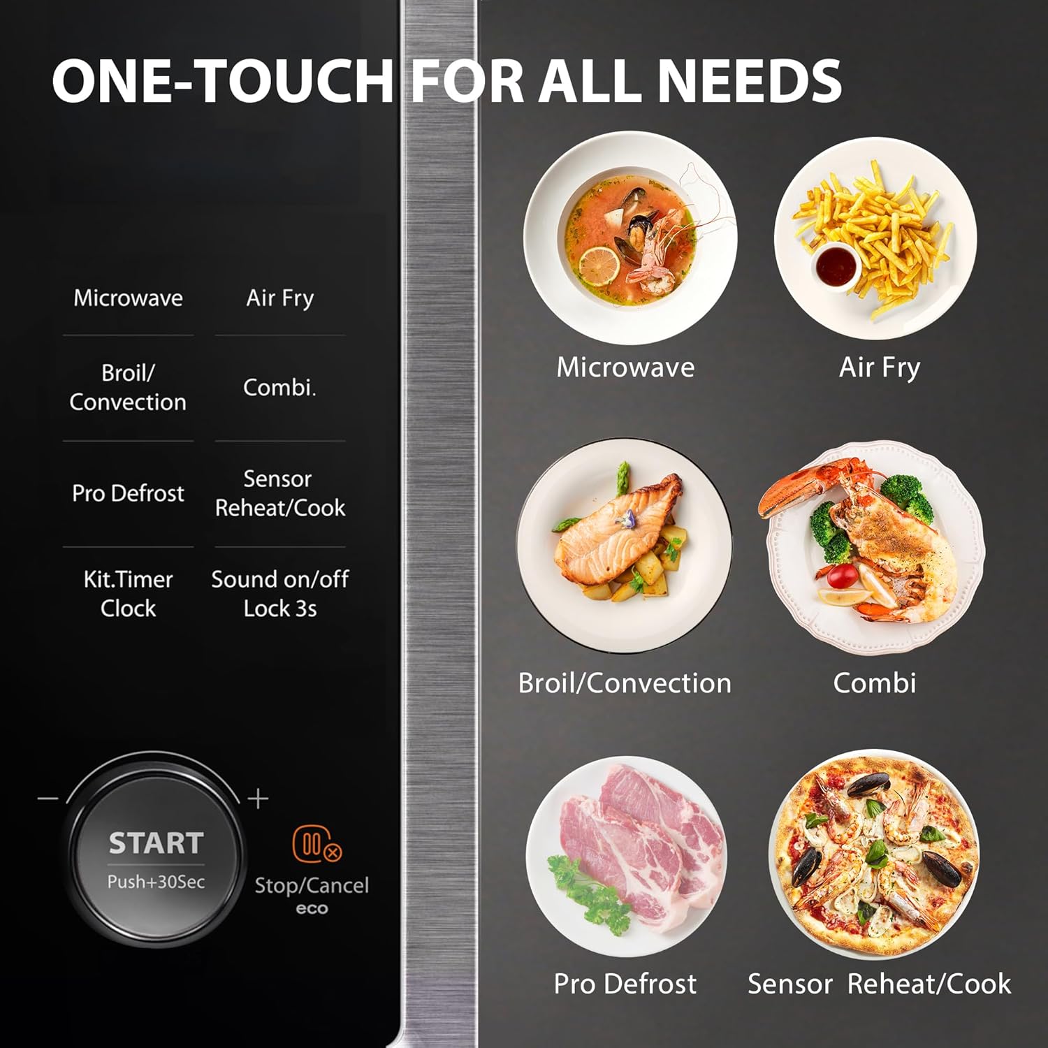 Countertop Microwave Oven Air Fryer Combo, Inverter, Convection, Broil, Speedy Combi, Even Defrost, Humidity Sensor, Mute Function, 27 Auto Menu&47 Recipes, 1.0 cu.ft/30QT, 1000W