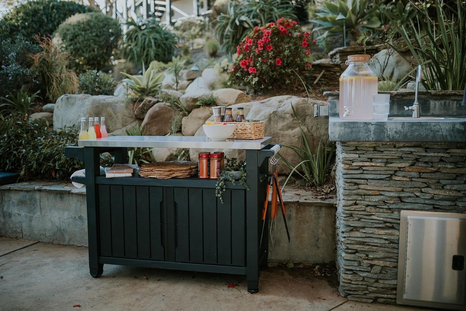 Outdoor Rolling Table Cart for Food Prep, Storage, Bar & Grill, Dark Brown