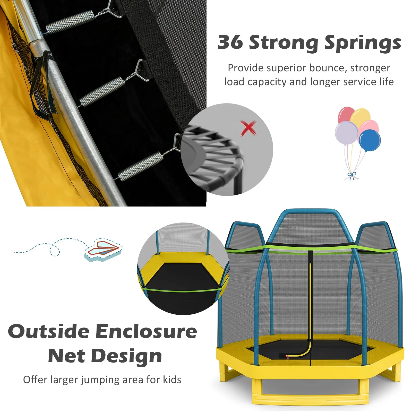 7FT Kids Trampoline with Safety Enclosure Net