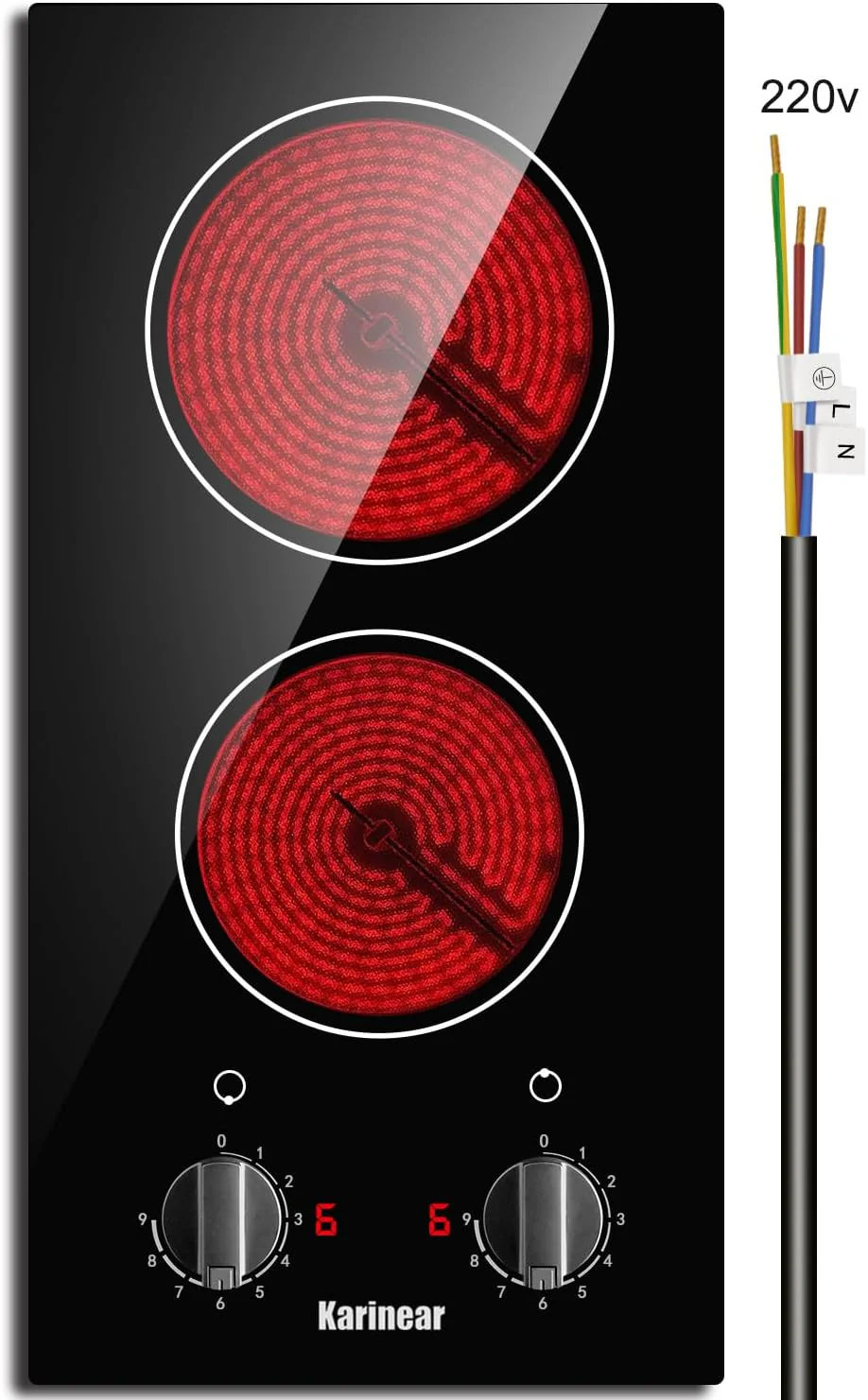 Karinear 30 Inch Electric Cooktop 4 Burners, Knob Control Built-in Ceramic Cooktop, 30