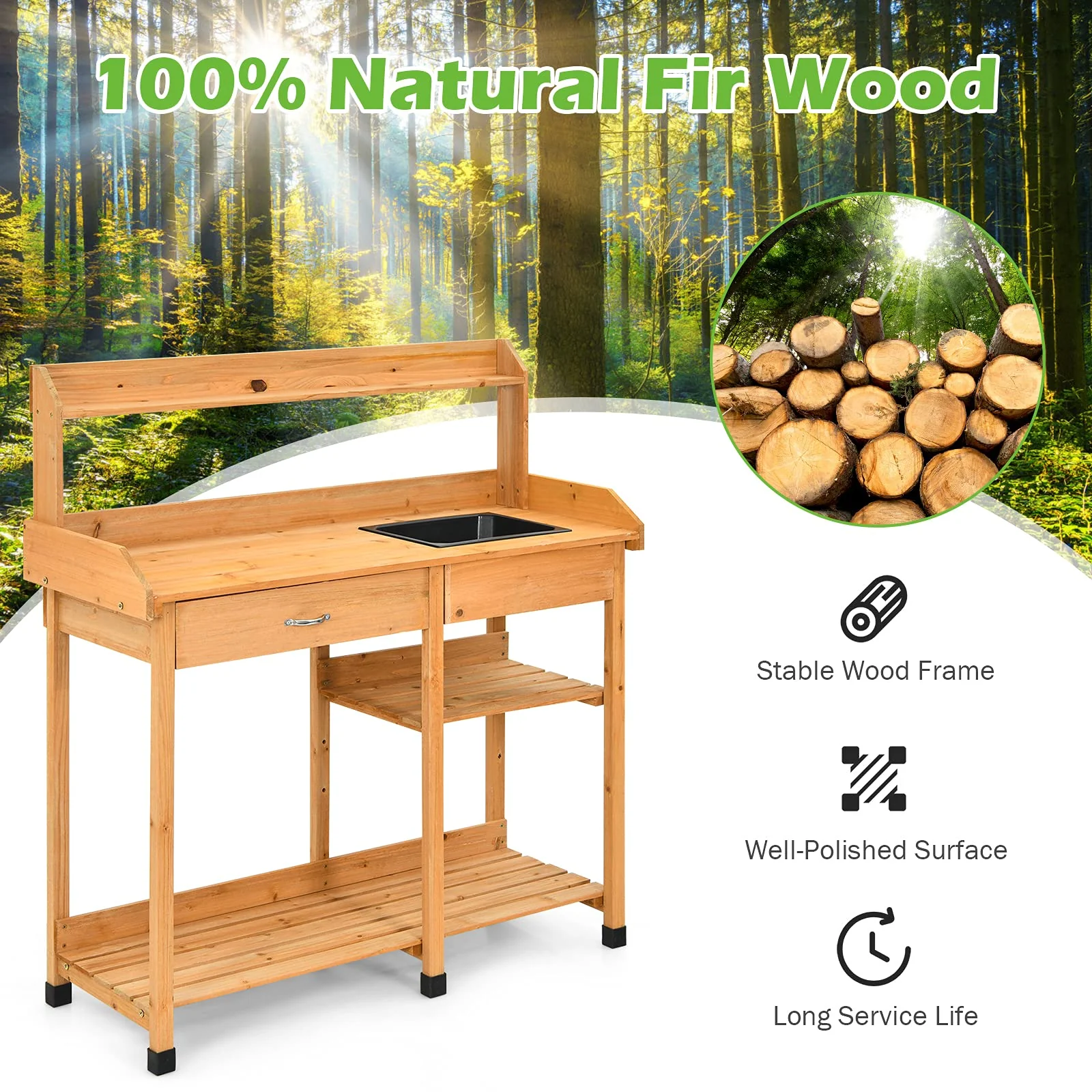 Giantex Garden Potting Bench Table, Wooden Potting Work Table