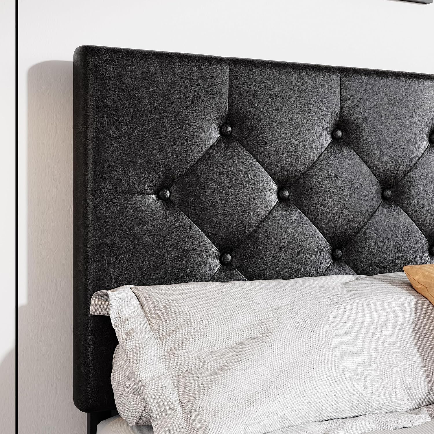 Allewie Upholstered Queen Size Platform Bed Frame with 4 Storage Drawers and Headboard, Square Stitched Button Tufted, Mattress Foundation with Wooden Slats Support, No Box Spring Needed, Light Grey