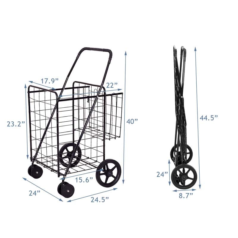 Jumbo Folding Shopping Cart Large Rolling Grocery Utility Cart with Double Basket & 360�� Swivel Wheels