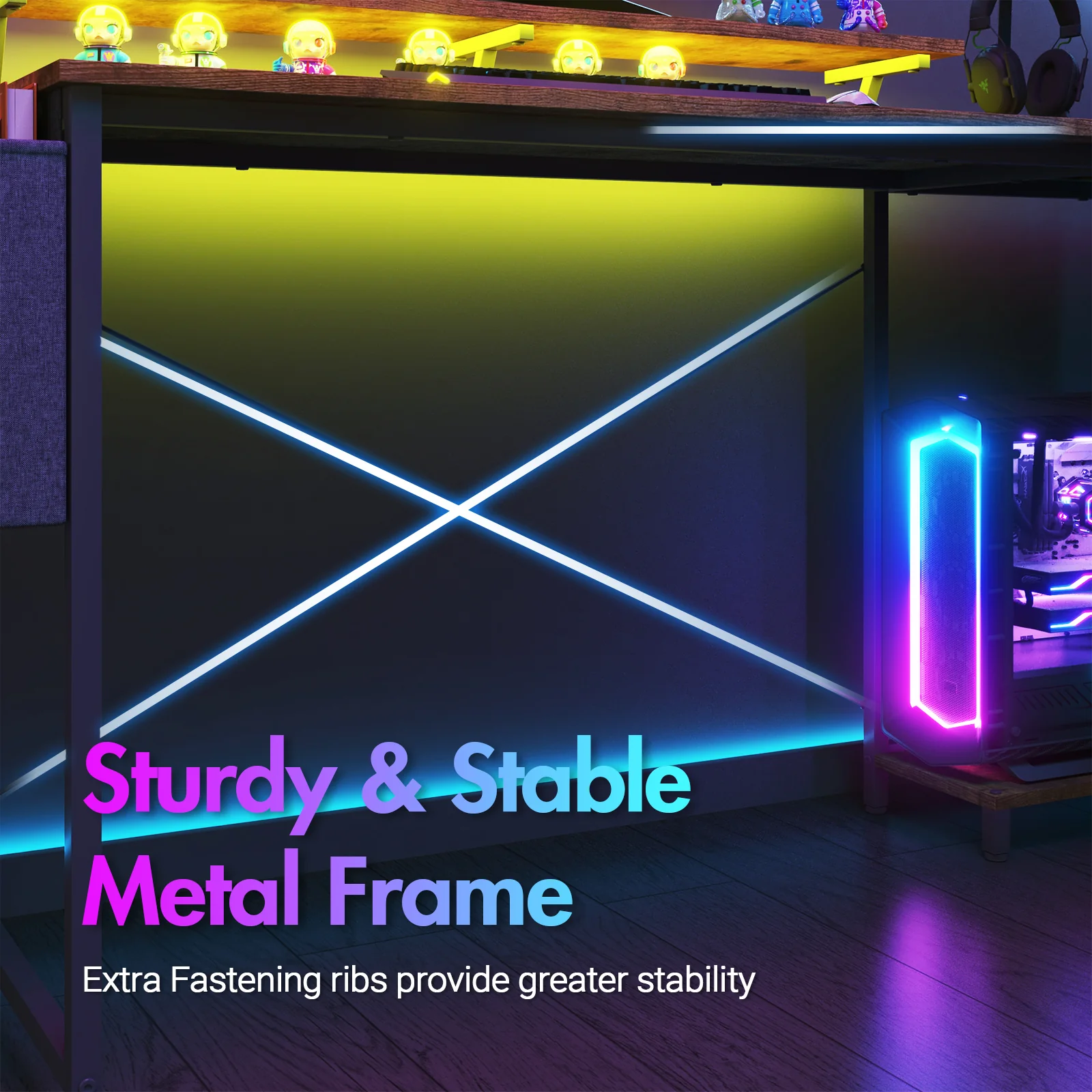 L Shaped Gaming Desk with LED Lights