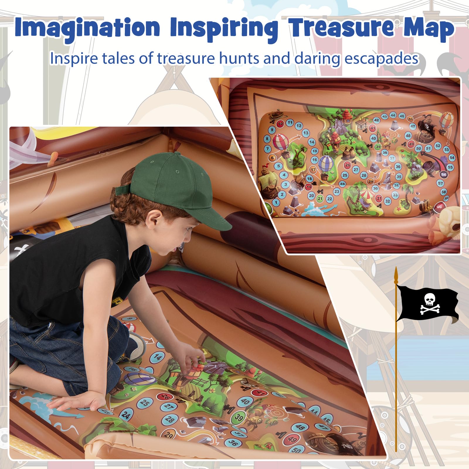 Inflatable Pirate Ship, Blow up Playscape with Built in Motor