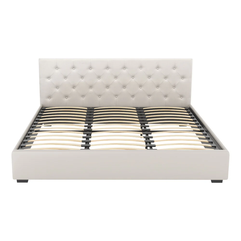 Artiss Bed Frame King Size Gas Lift Beige VILA