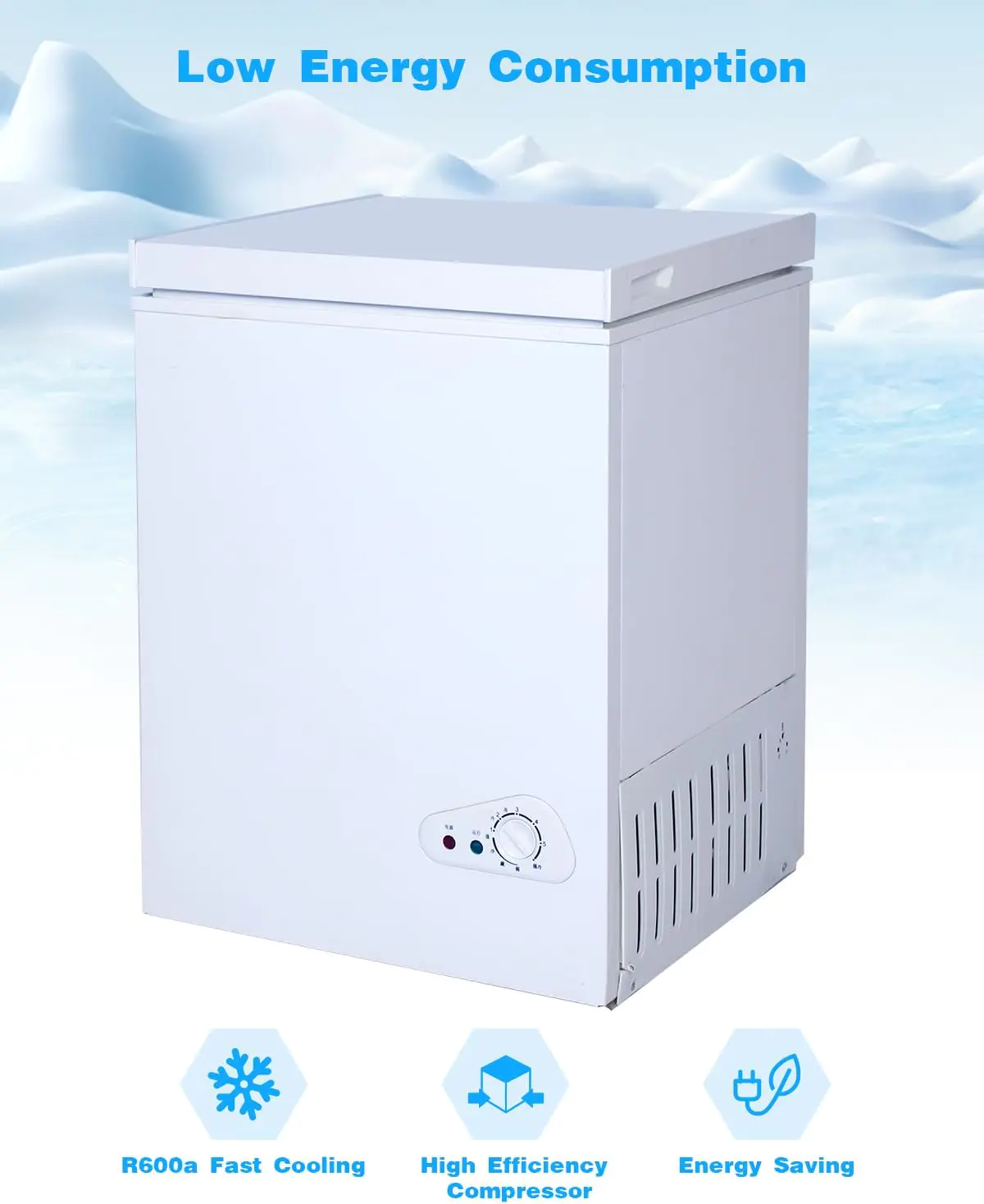 3.5 Cu.Ft Chest Freezer with a Removable Basket 7 Gears Adjustable Temperature Control(-18F to -46F), Deep Compact Freezer for Garage, Office, Basement, House, Kitchen, Shop, RVs-White