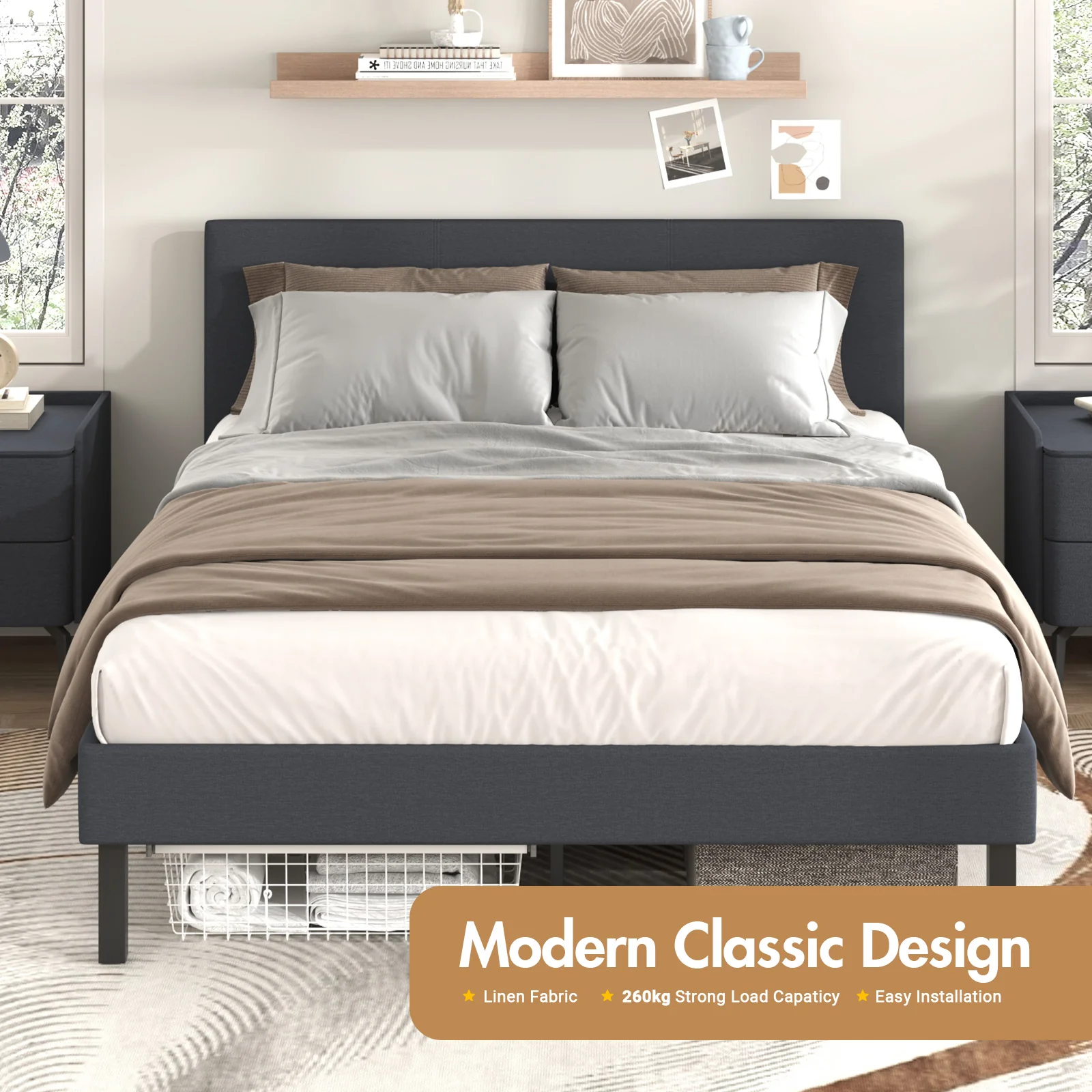 Bed Frame Double Size Mattress Base Upholstered