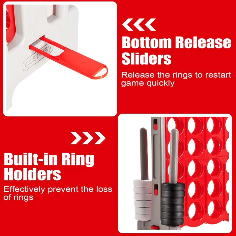 Giant 4-In-A-Row, Jumbo 4-to-Score Giant Game Set with 42 Jumbo Rings & Quick-Release Slider