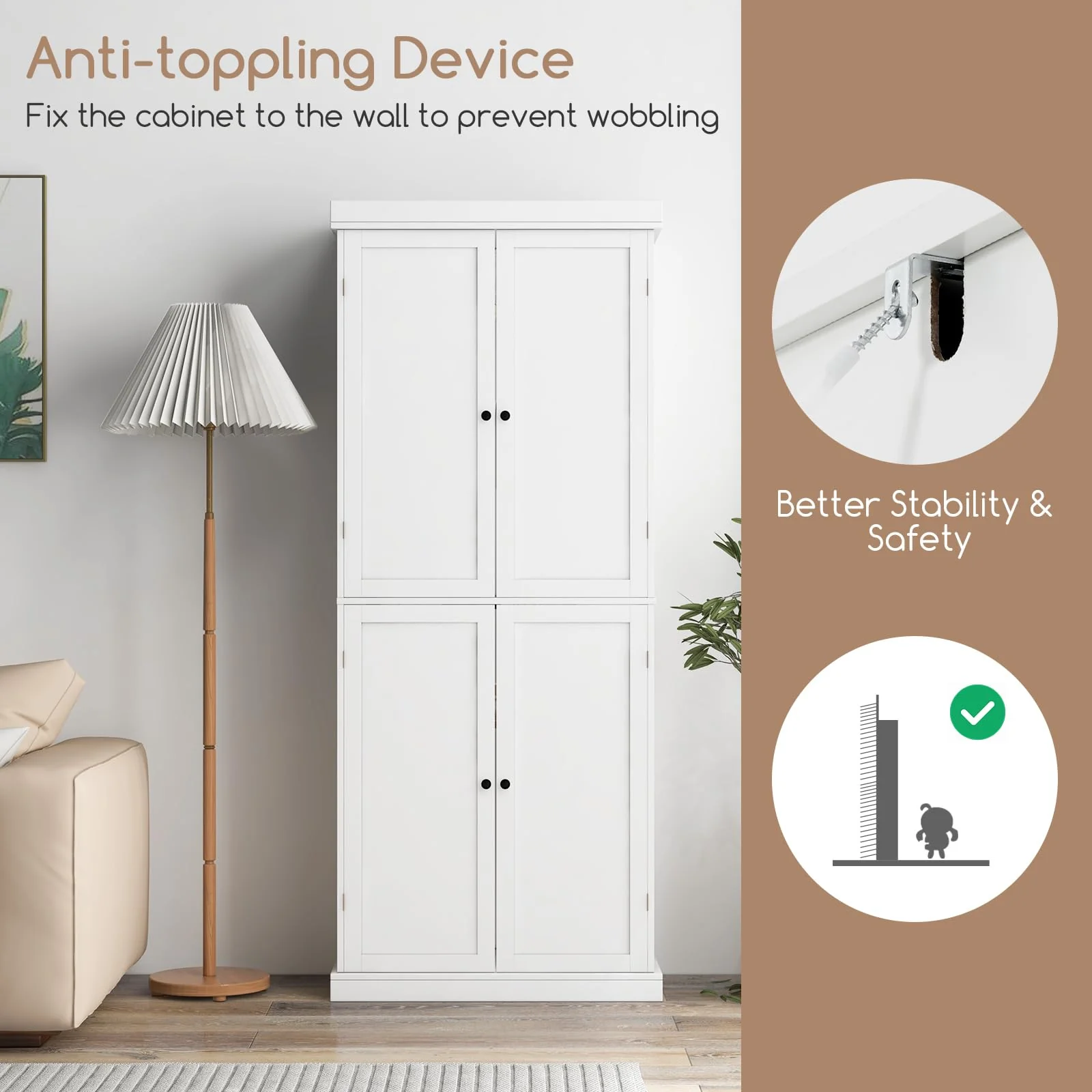 Giantex 184.5cm Freestanding Tall Buffet Cabinet, 4 Door Kitchen Pantry