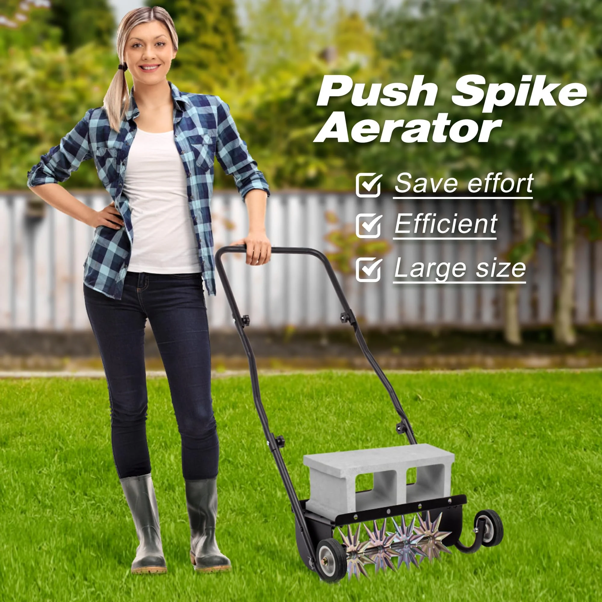 Suchtale 18 Inch Push Spike Aerator, Heavy Duty Rolling Lawn Aerator