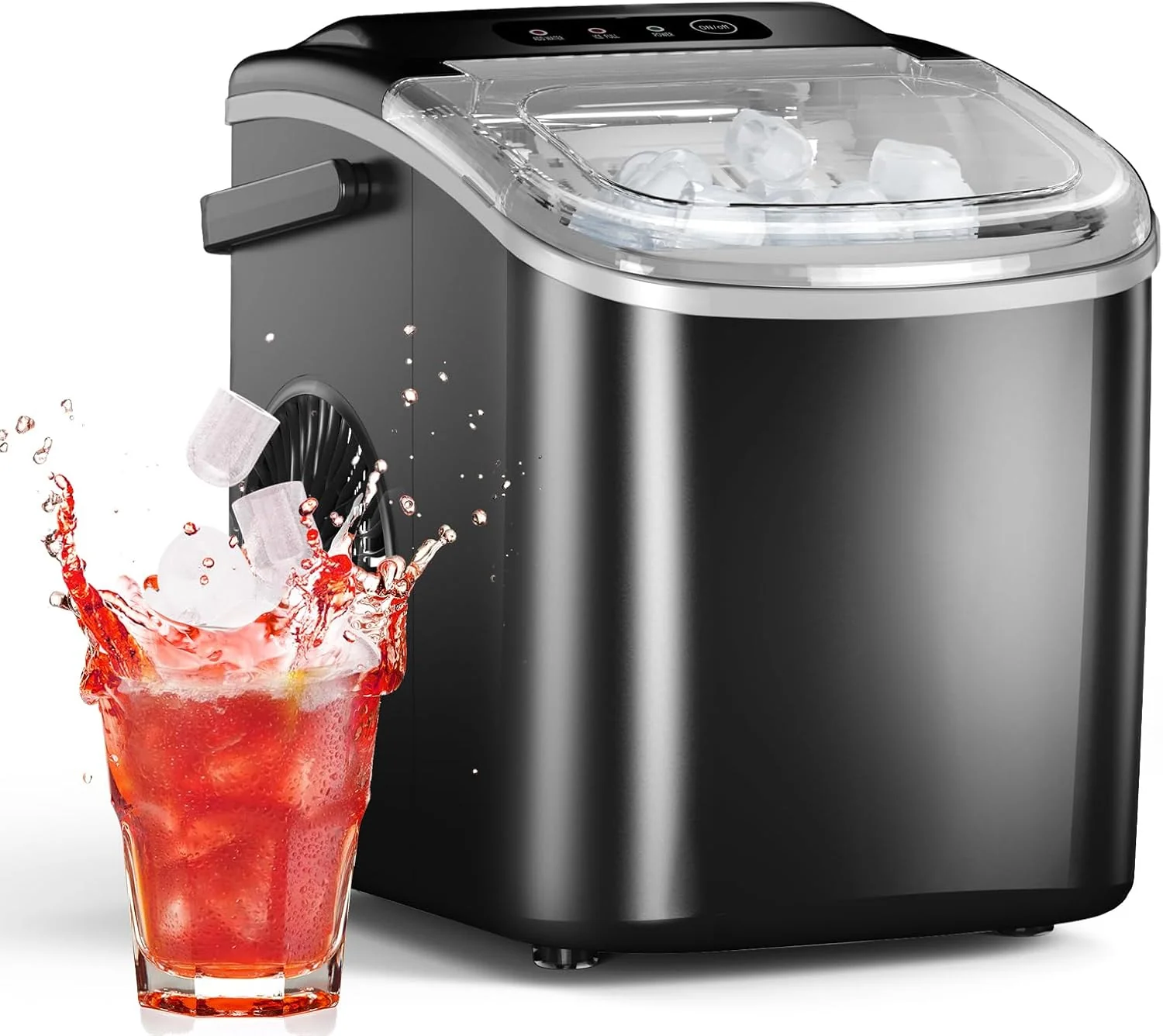 Ice Maker Countertop, Efficient Easy Carry Ice Machine, Self-Cleaning Ice Maker with Ice Scoop & Basket, 9pcs/ 8mins 26.6Lbs Per Day for Home/Office/Kitchen,Black