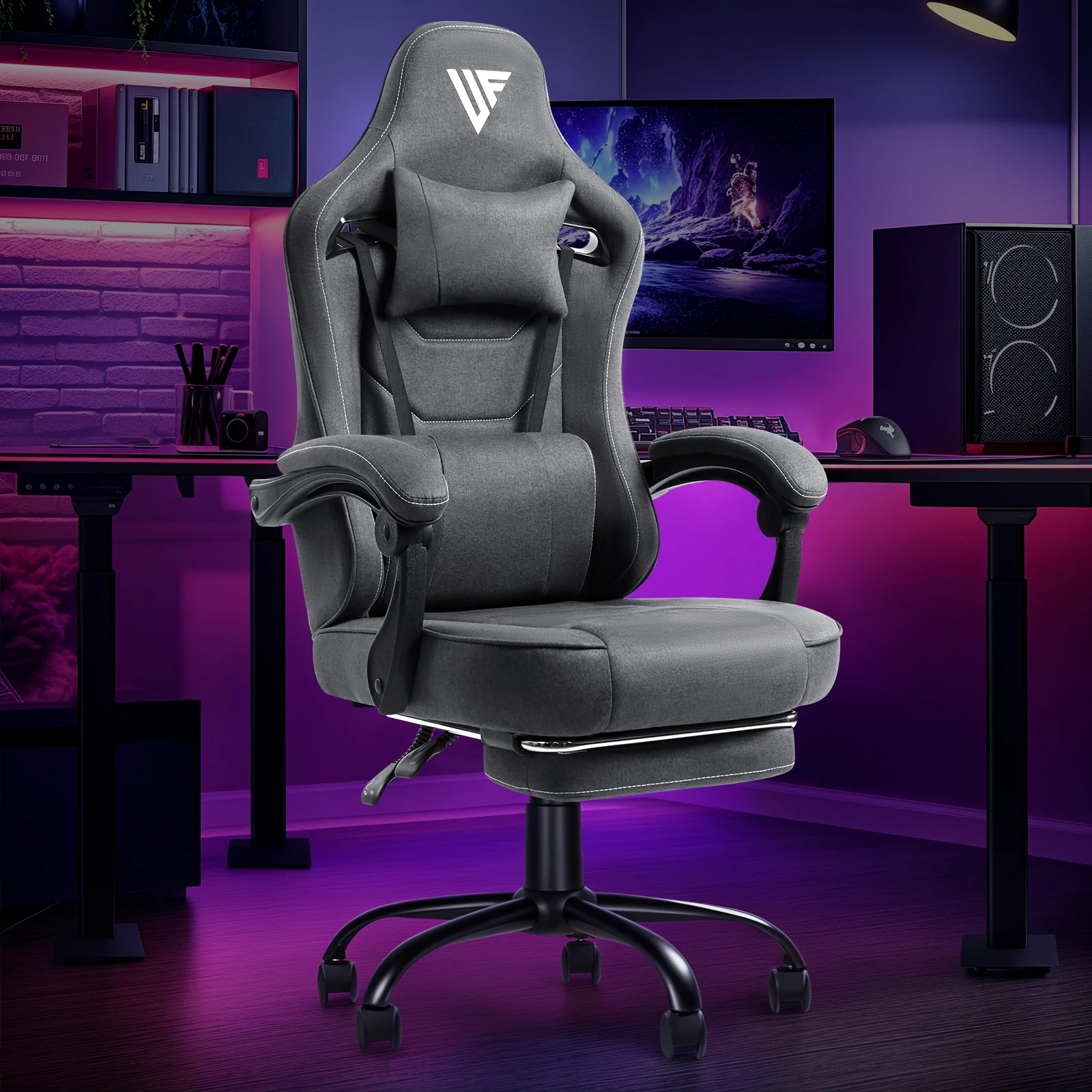 Gaming Chair with Footrest Linen Fabric