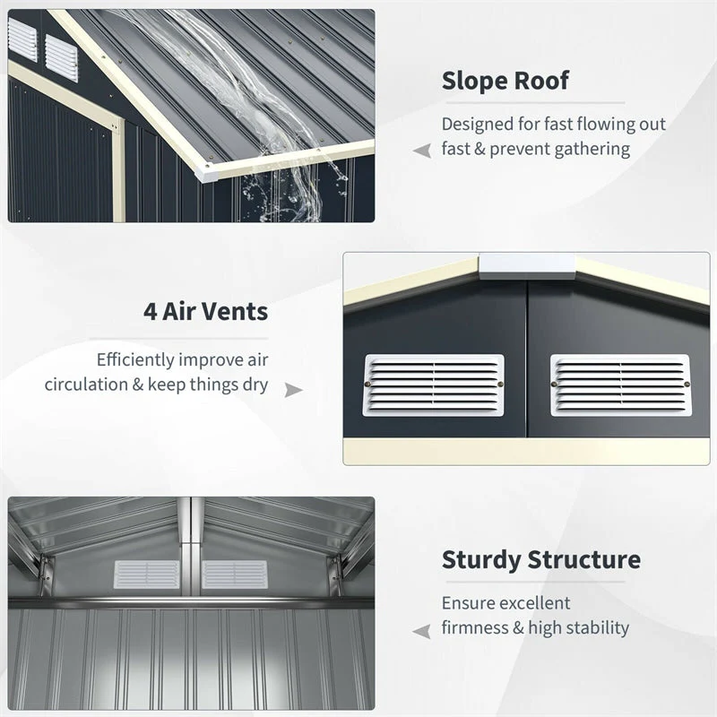7 x 4 FT Outdoor Metal Storage Shed with 4 Air Vents & Sliding Double Lockable Doors, Backyard Tool Shed Garden Storage House