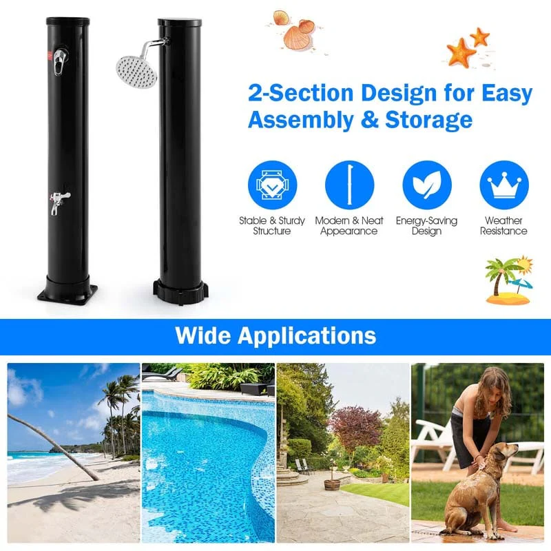 7.2 FT 10 Gallon Solar-Heated Outdoor Shower, 360�� Swivel Shower Head Freestanding Shower for Poolside Beach