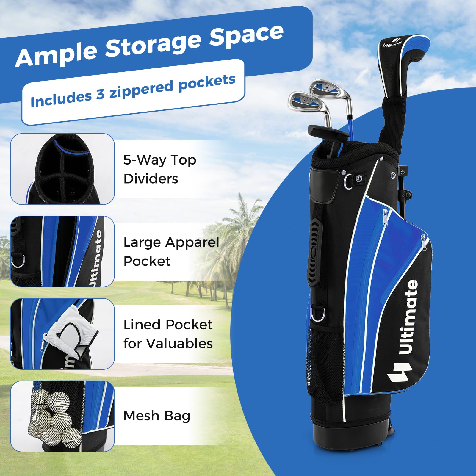 Junior Complete Golf Clubs Set for Kids, Right Hand Golf Clubs w/Stand Bag, Aged 8-10
