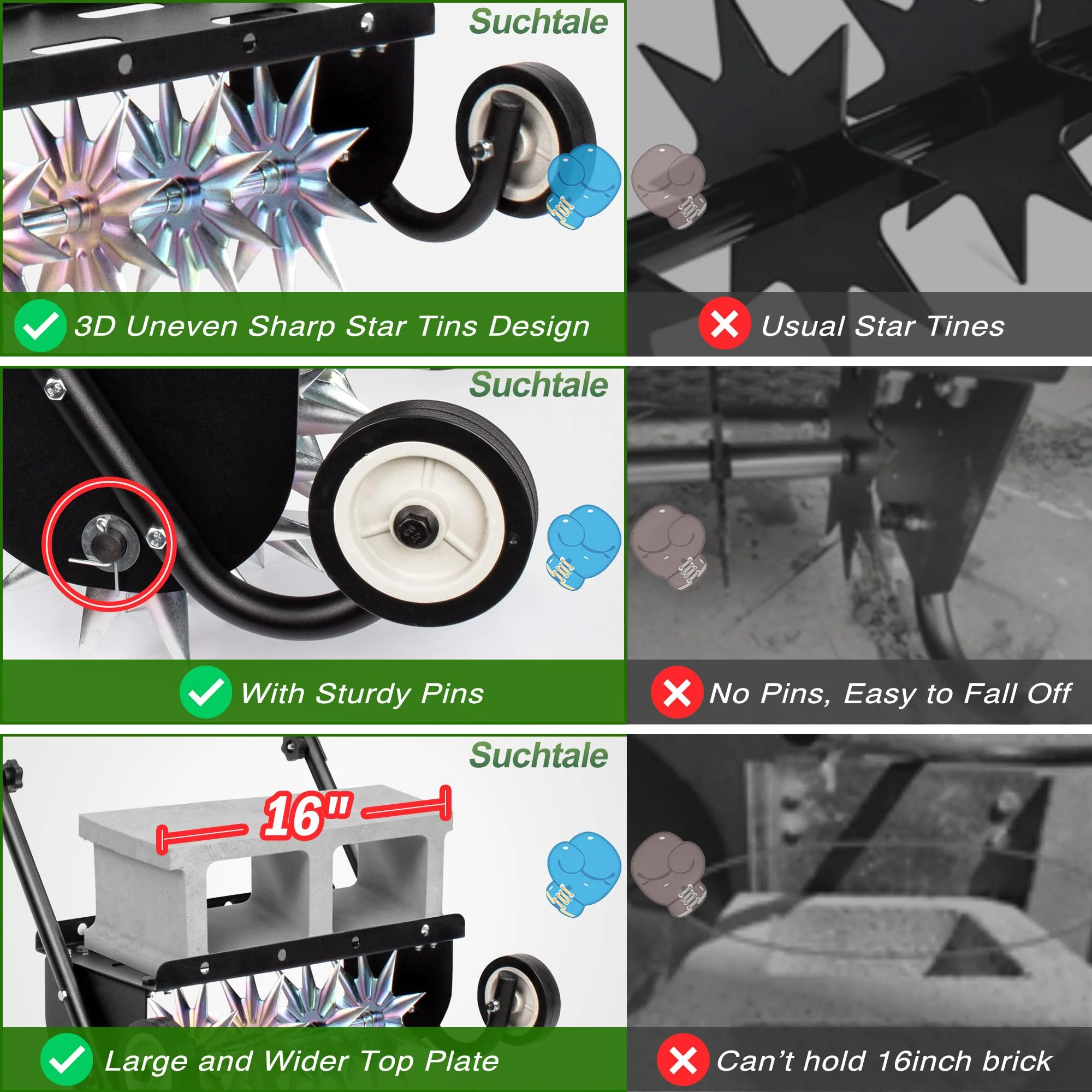 Suchtale 18 Inch Push Spike Aerator, Heavy Duty Rolling Lawn Aerator