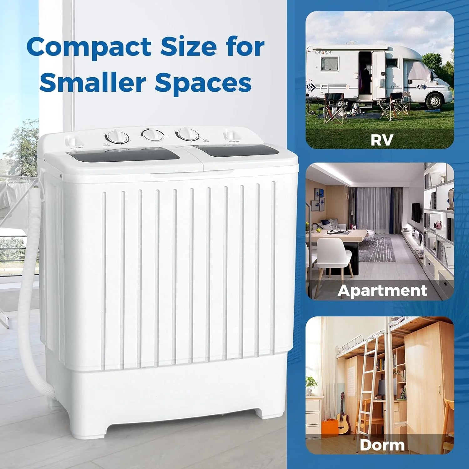 Portable Washing Machine, Twin Tub 20 Lbs Capacity, Washer(12 Lbs) and Spinner(8 Lbs), Durable Design, Timer Control, Compact Laundry Washer for RV, Apartments and Dorms, Grey+White