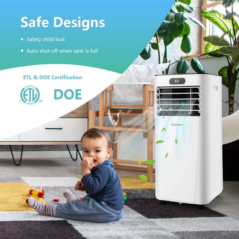 10000 BTU 3-in-1 Portable Air Conditioner Air Cooler Fan Dehumidifier with Remote Control, 24H Timer, Child Lock