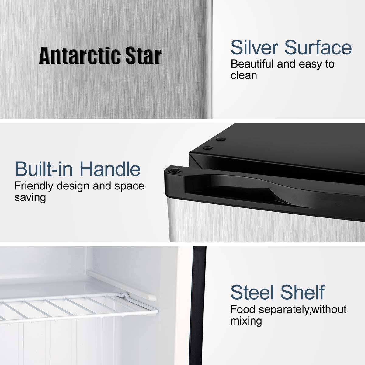 Antarctic Star Compact Chest Upright Freezer Single Door Reversible Stainless Steel Door, Compact Adjustable Removable Shelves for Home Office, 1.1 cu.Black