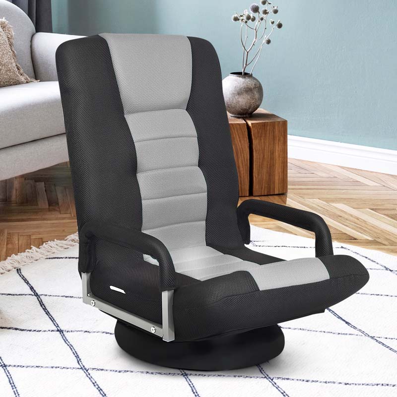 360�� Swivel Floor Gaming Chair, 6-Position Adjustable Folding Floor Chair Recliner, Breathable Mesh Fabric Lazy Soft Sofa