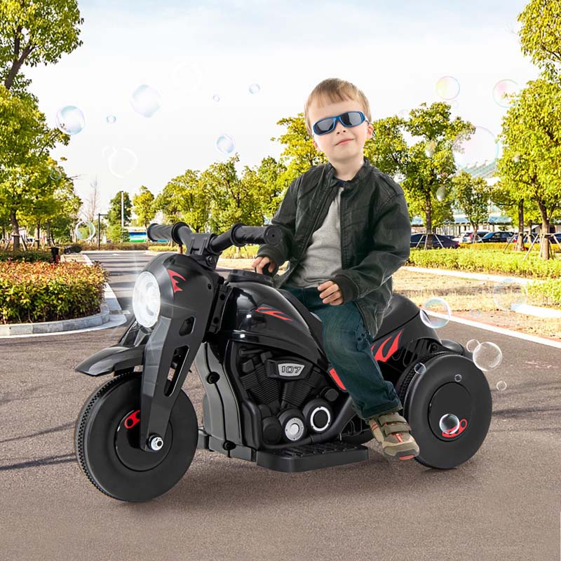 6V Kids Motorcycle w/Automatic Bubble Function & Music, 3-Wheel Vehicle Toy Electric Ride-On Car for Toddlers Ages 3+