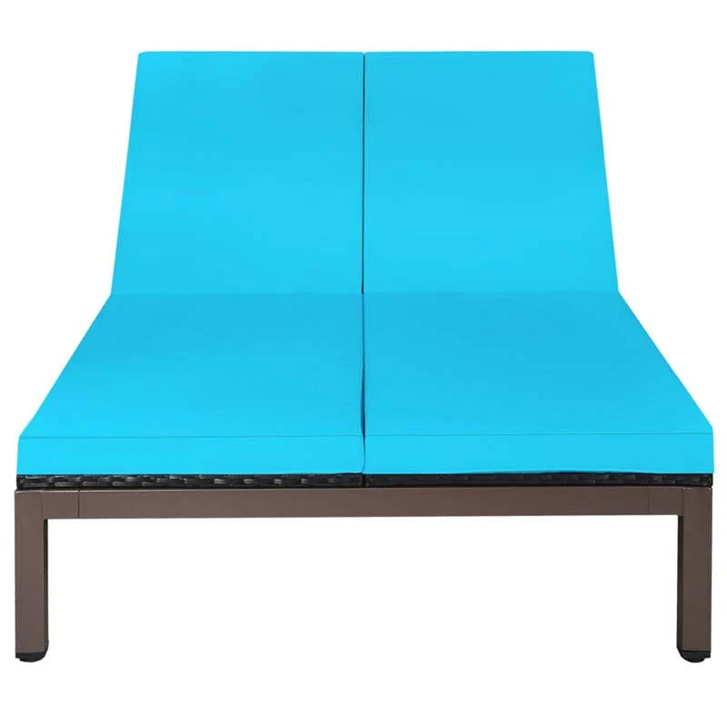2-Person Rattan Patio Daybed Double Outdoor Chaise Lounge Chair with Adjustable Backrest, Wheels & Cushion