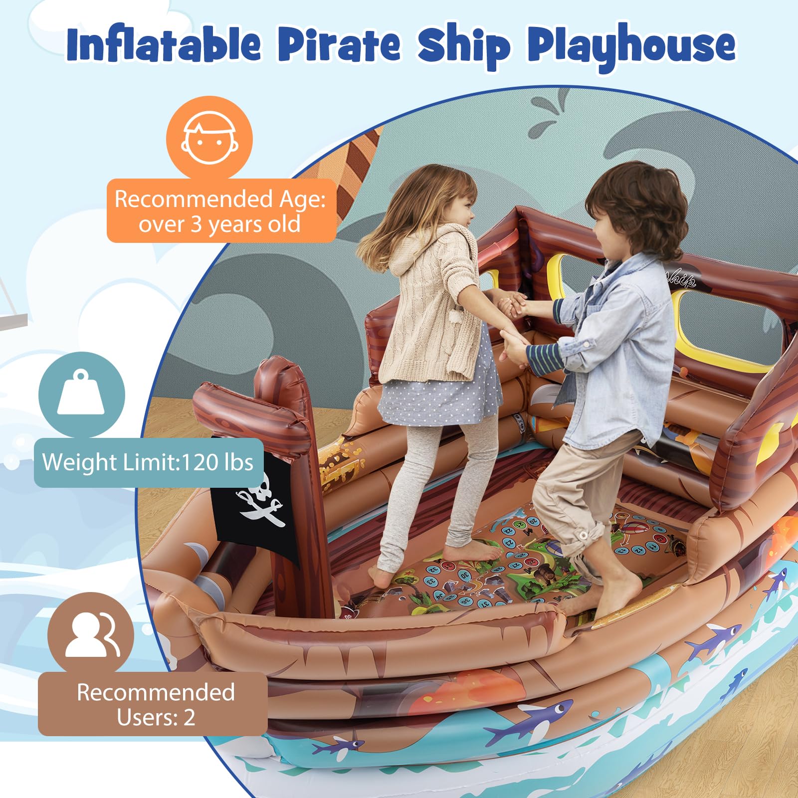 Inflatable Pirate Ship, Blow up Playscape with Built in Motor