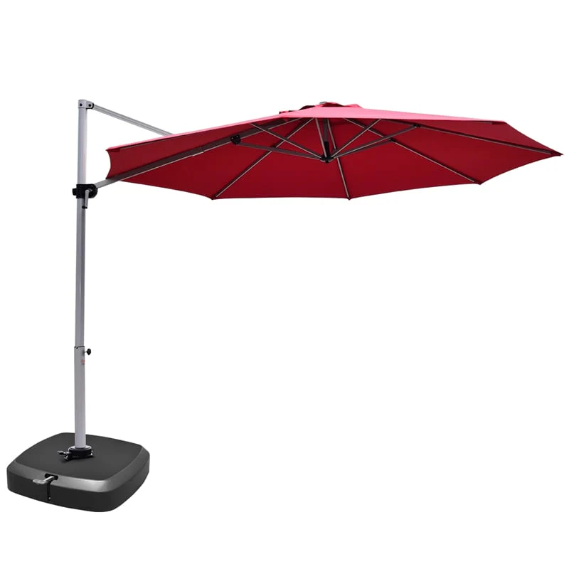 11 FT Patio Offset Cantilever Umbrella 360�� Rotation Tilt with Cross Base & Crank Handle
